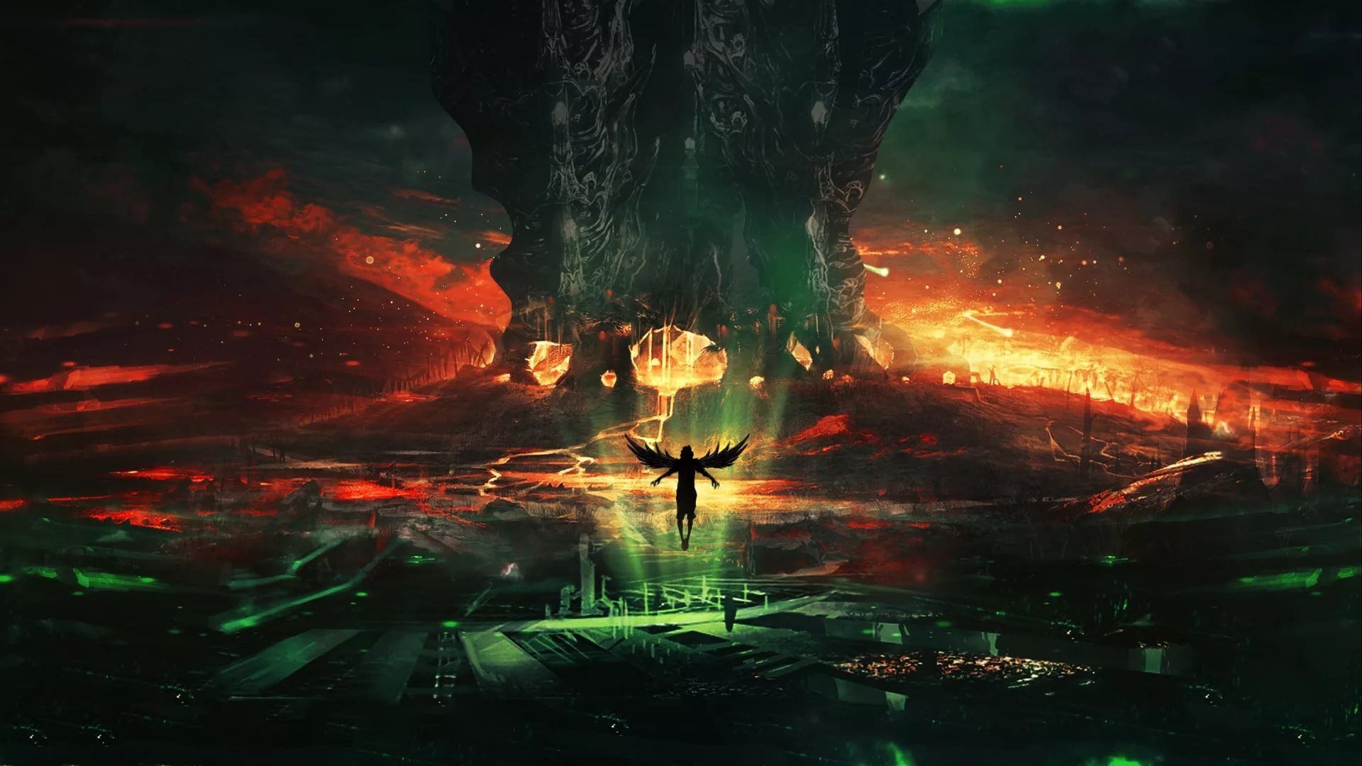 Angelo demoniaco su inferno in fiamme, 1920x1080 Full HD, Laptop
