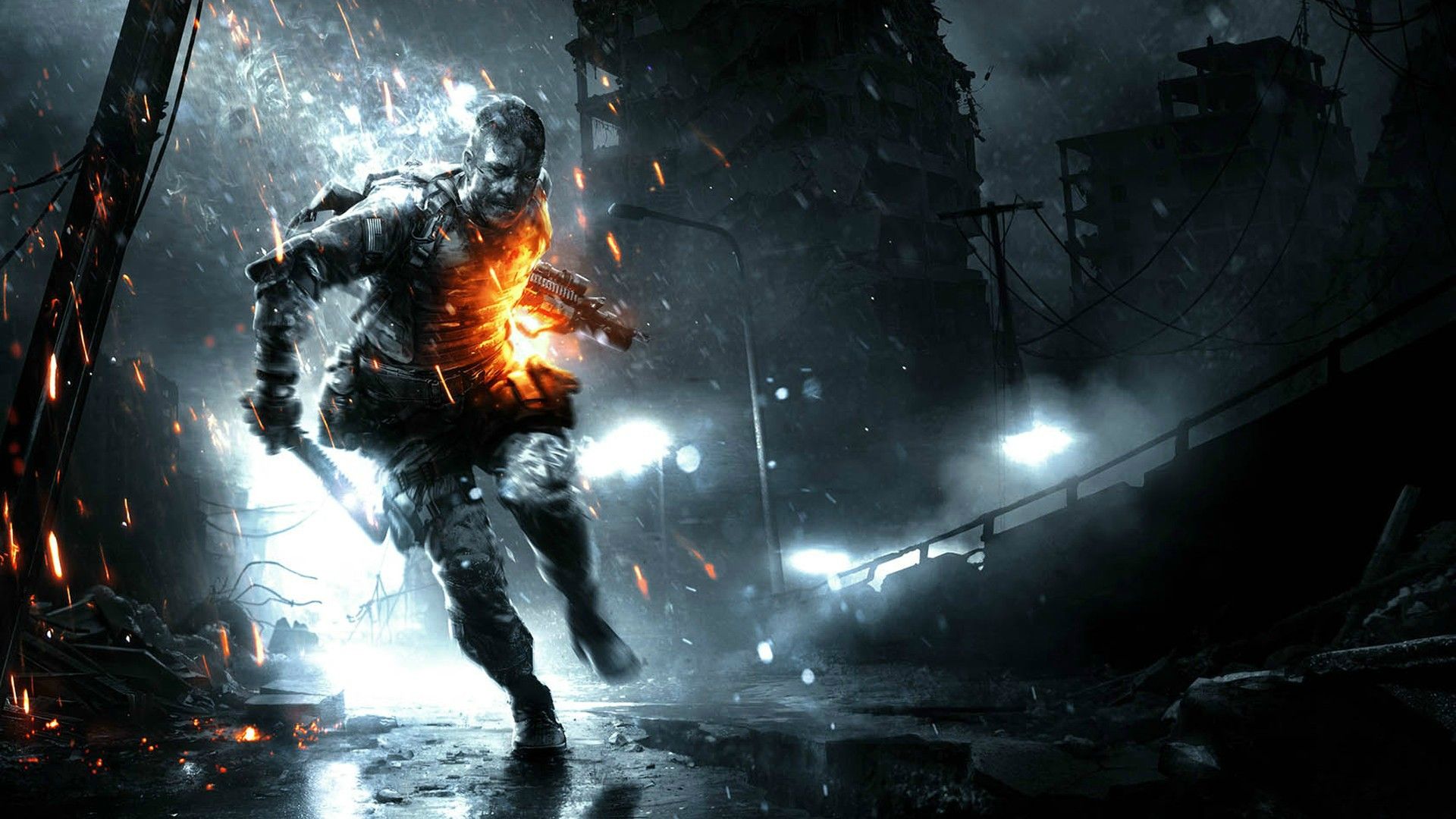 Soldato in azione notte piovosa, 1920x1080 1080p, Desktop