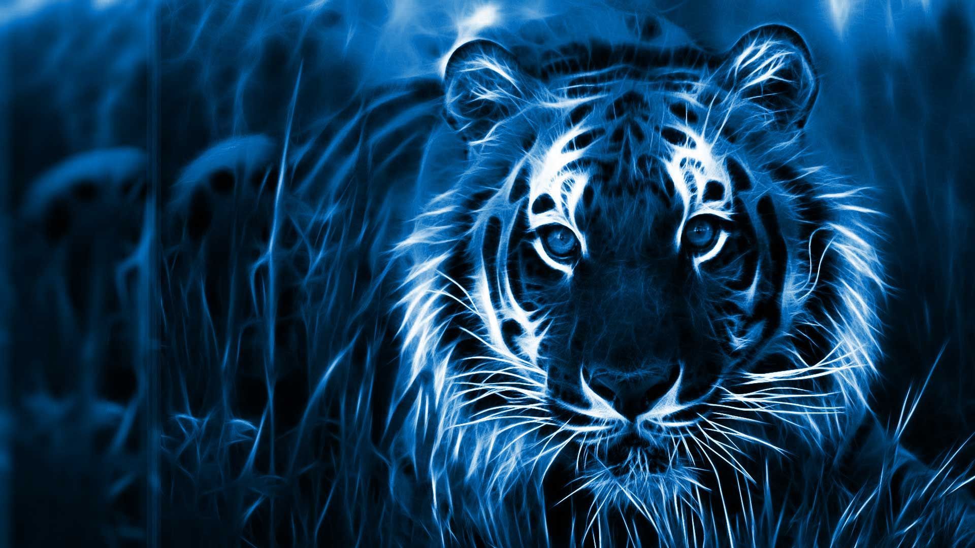 Tigre stilizzata blu neon, 1920x1080 Full HD 1080p, Desktop
