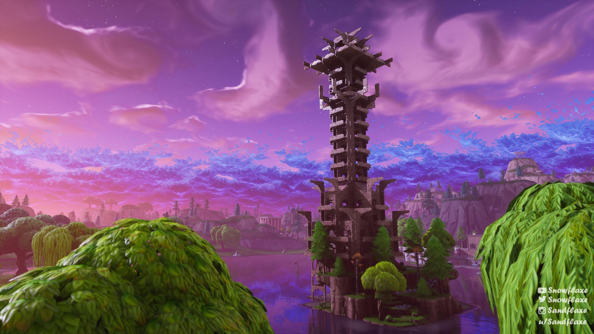 Torre fantasy paesaggio viola, 1920x1080 Full HD, PC