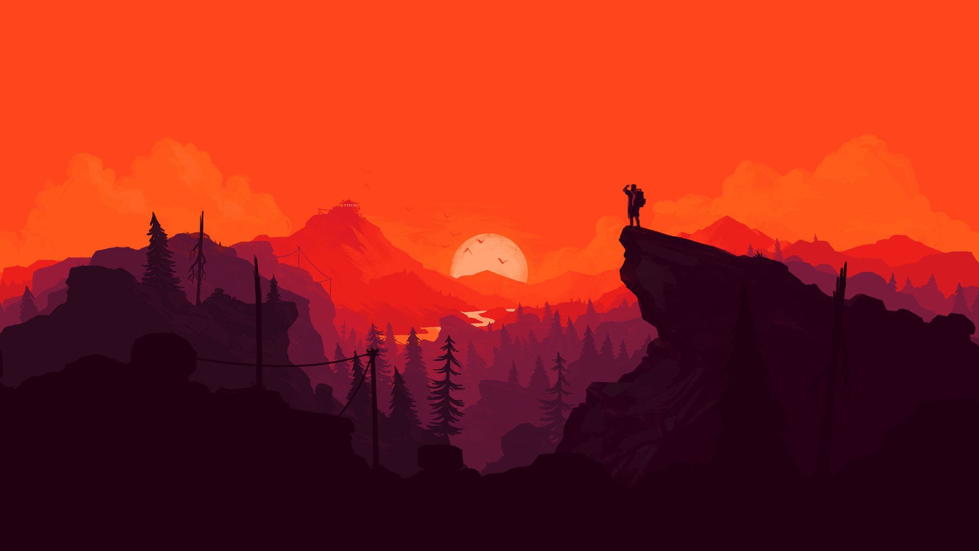 Silhouette montagne tramonto rosso, 1920x1080 Full HD 1080p, Desktop