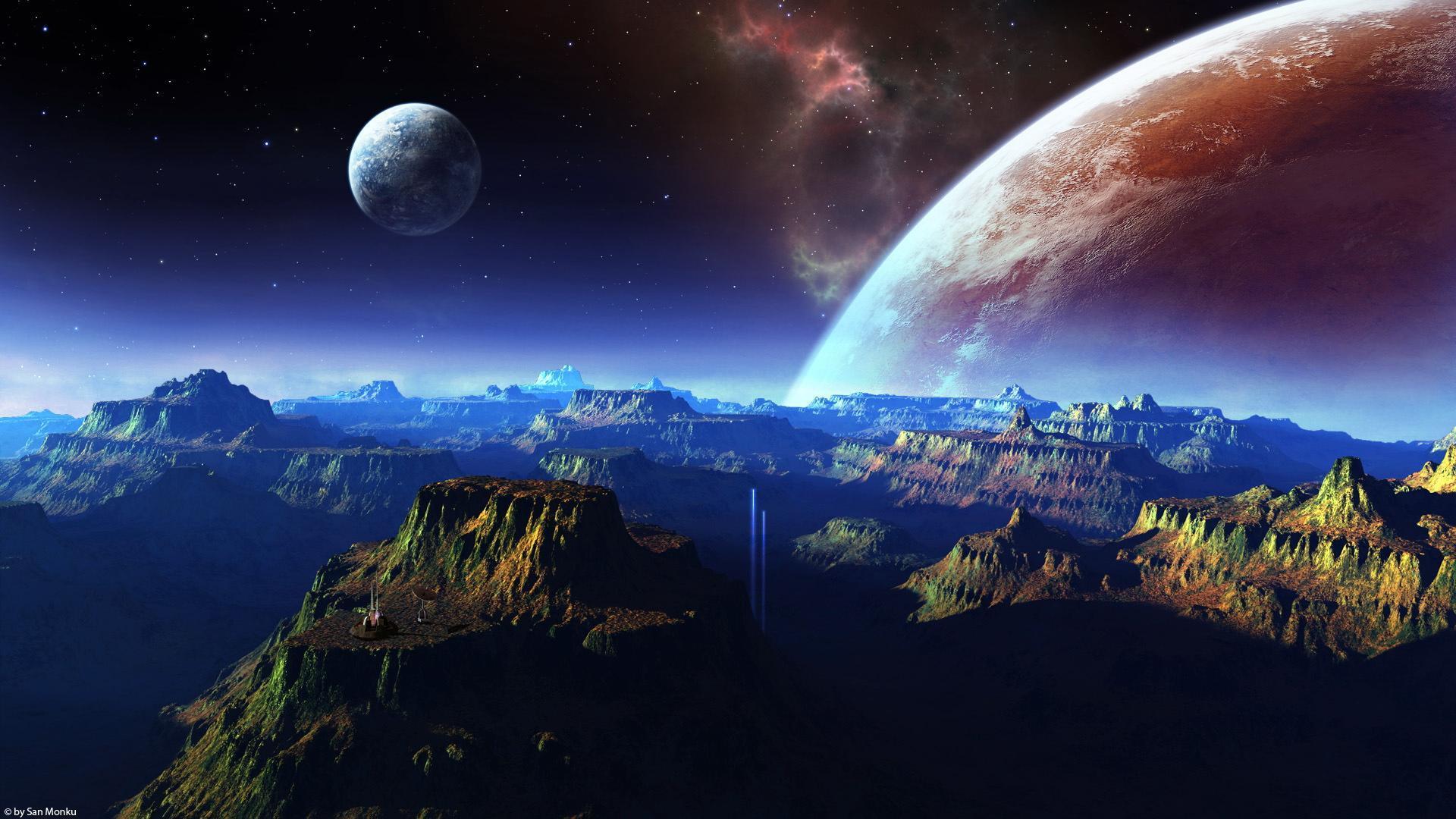 Paesaggio alieno con pianeti, 1920x1080 Full HD 1080p, PC