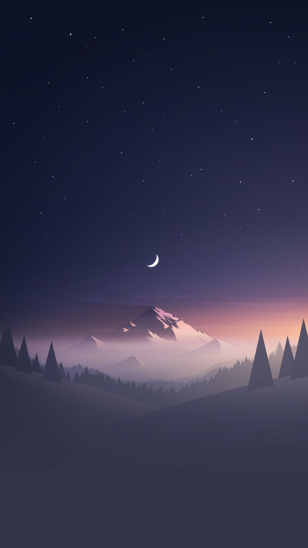 paesaggio notturno con luna crescente, 1080x1920 Full HD Verticale, iPhone