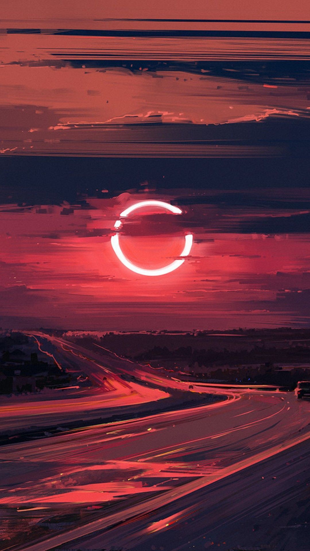 Eclissi lunare rossa su strada, 1080x1920 Full HD Verticale, Smartphone