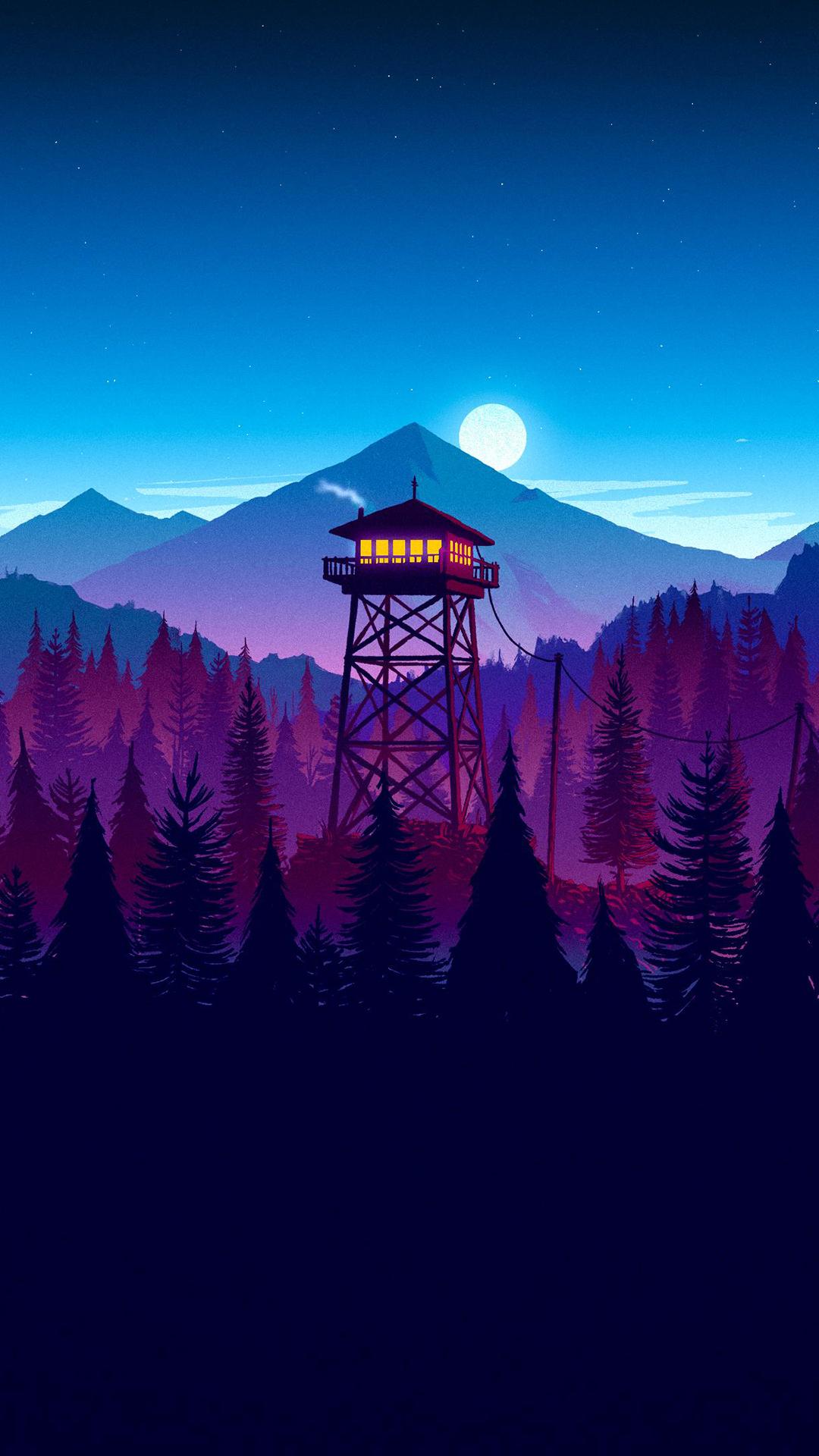 Torre di avvistamento foresta notte, 1080x1920 Verticale, Telefono