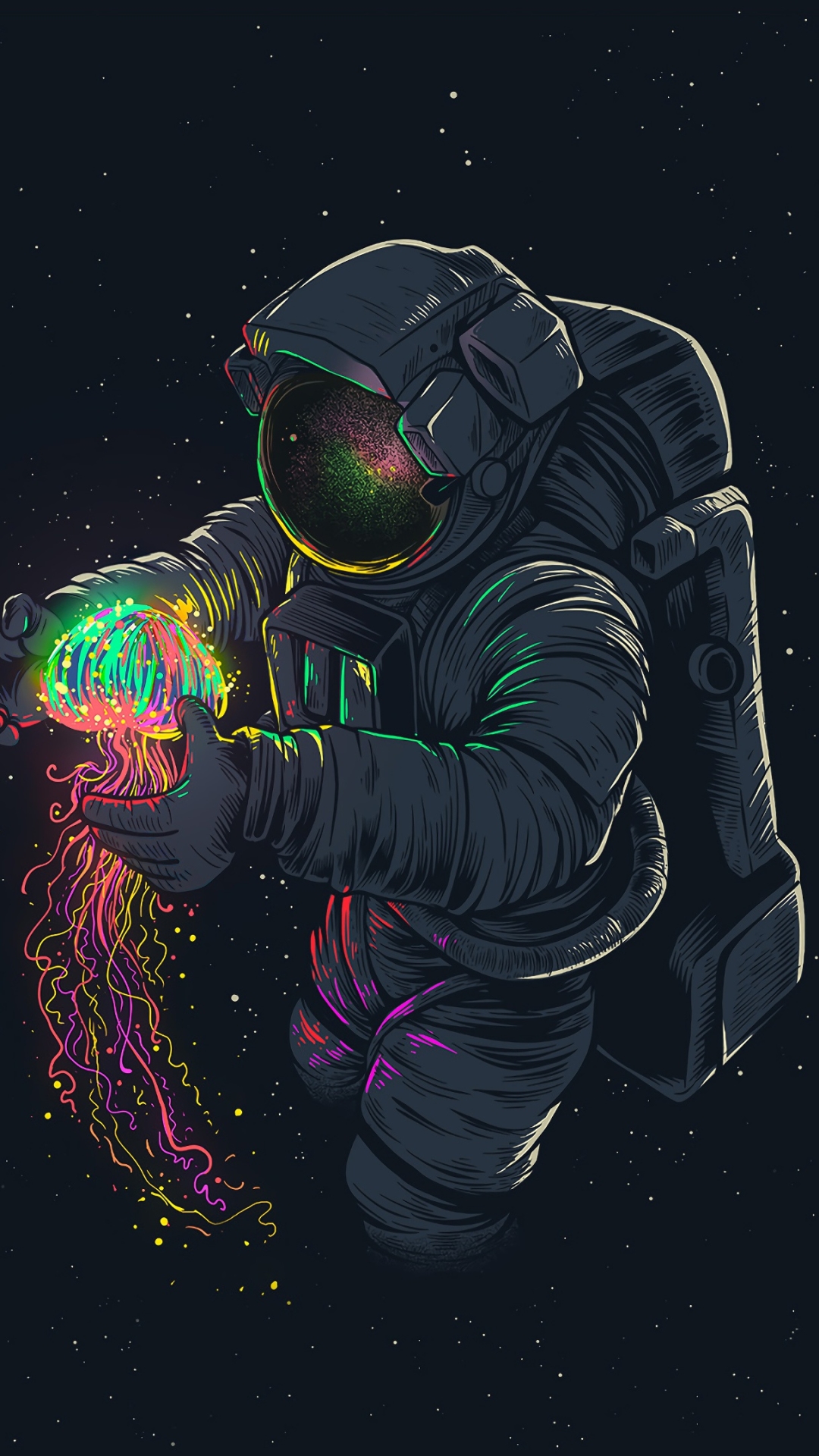 Astronauta con medusa colorata spazio, 1080x1920 Full HD Verticale, iPhone