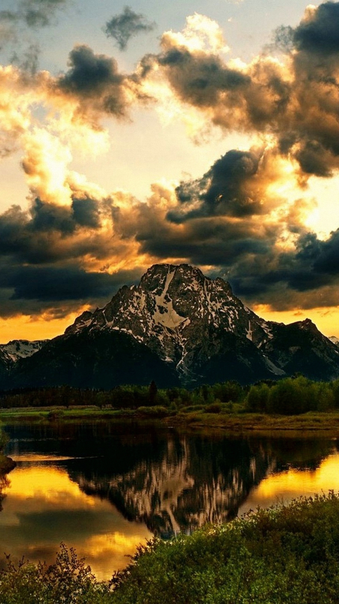 Montagna al tramonto con lago, 1080x1920 Full HD Verticale, Smartphone
