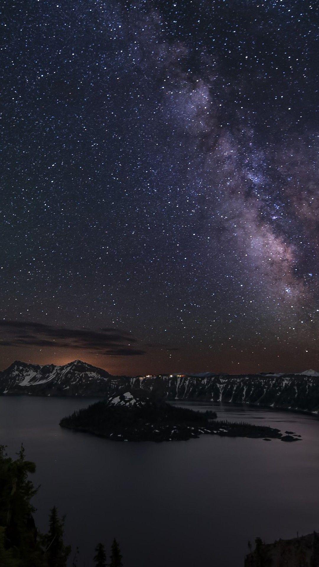 Cielo stellato lago montagna, 1080x1920 Full HD Verticale, iPhone