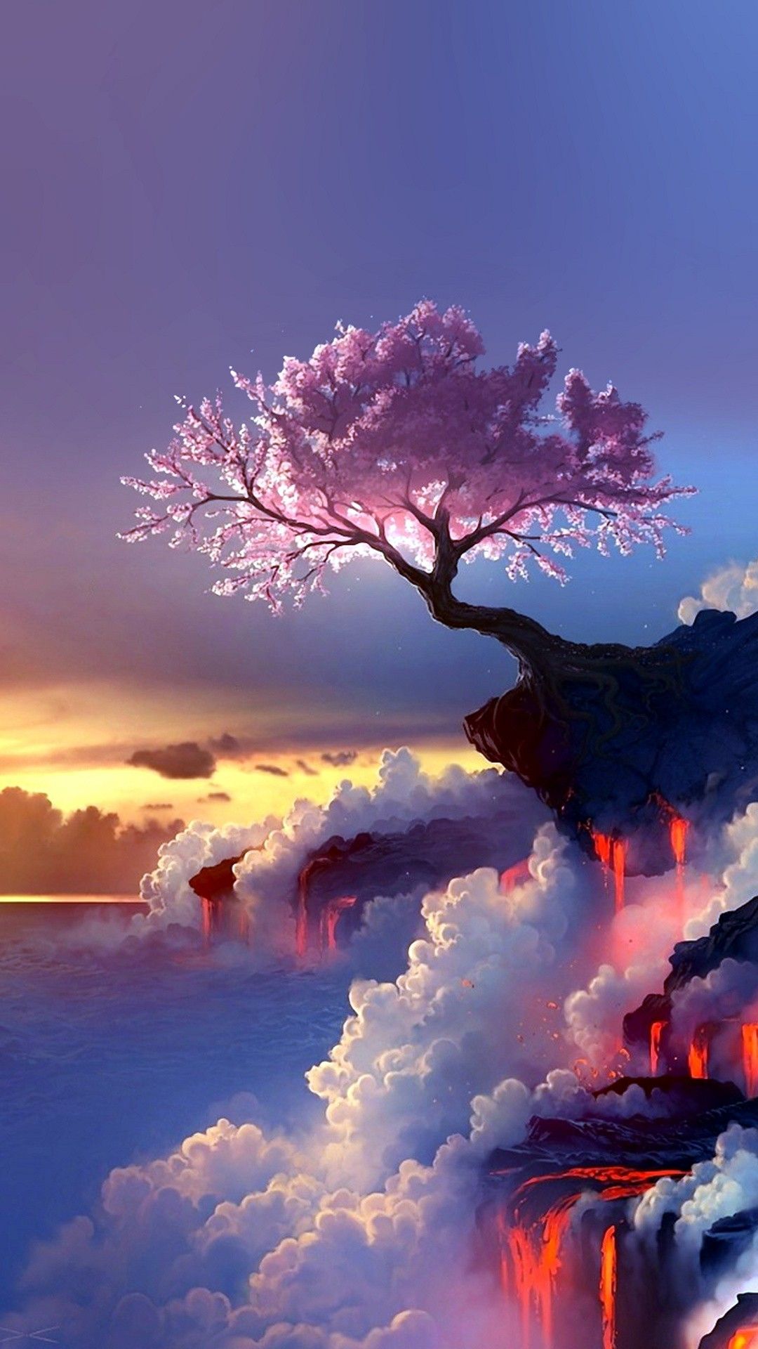 albero rosa su nuvole lava, 1080x1920 Full HD Verticale, Smartphone