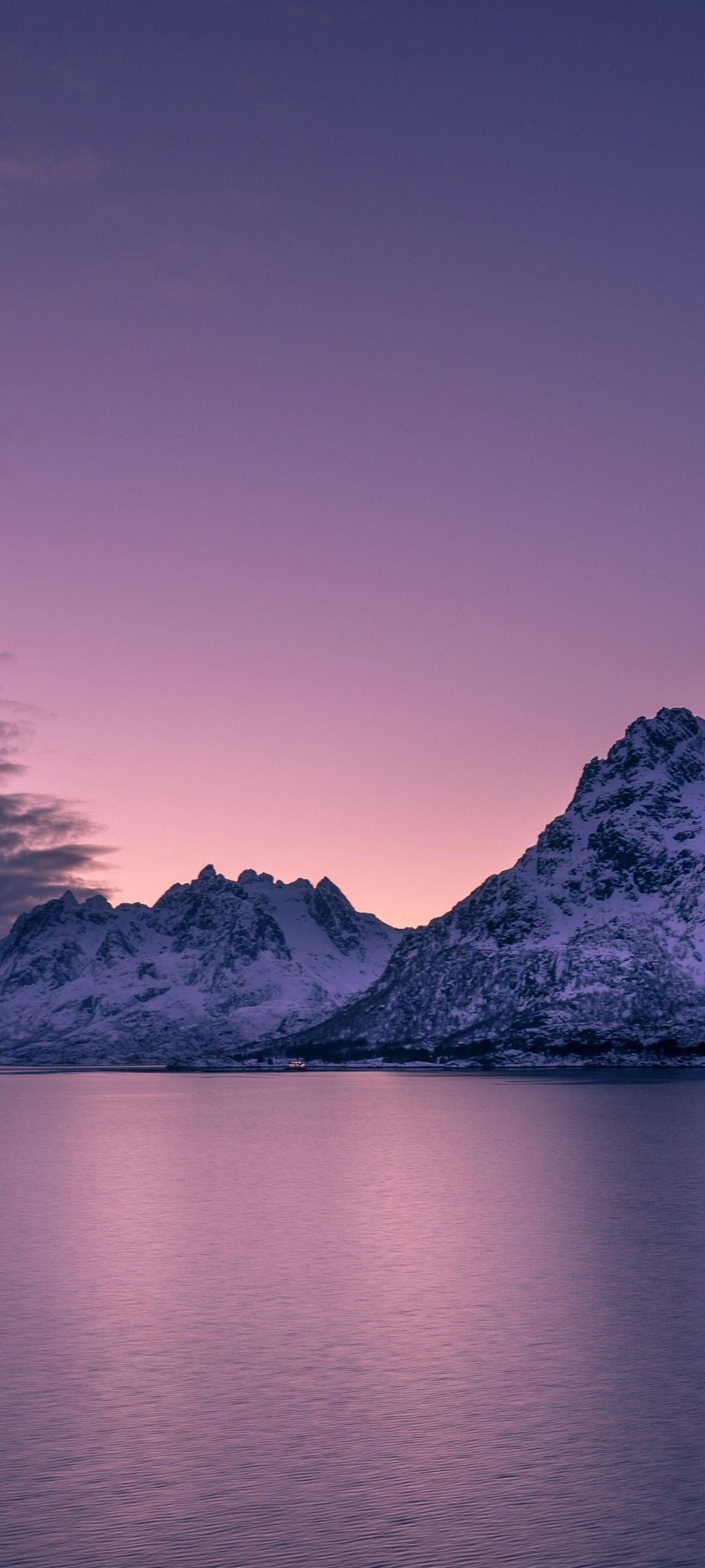 Montagne innevate al tramonto viola, 1080x2400 Verticale, Mobile