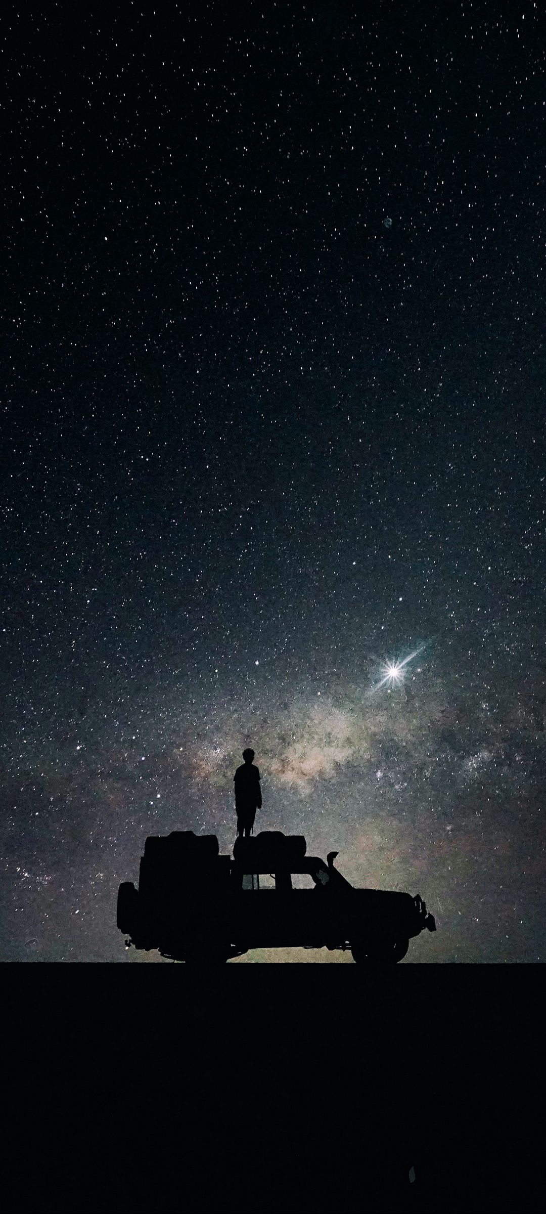 Silhouette persona su auto notte stellata, 1080x2400 Verticale, Xiaomi