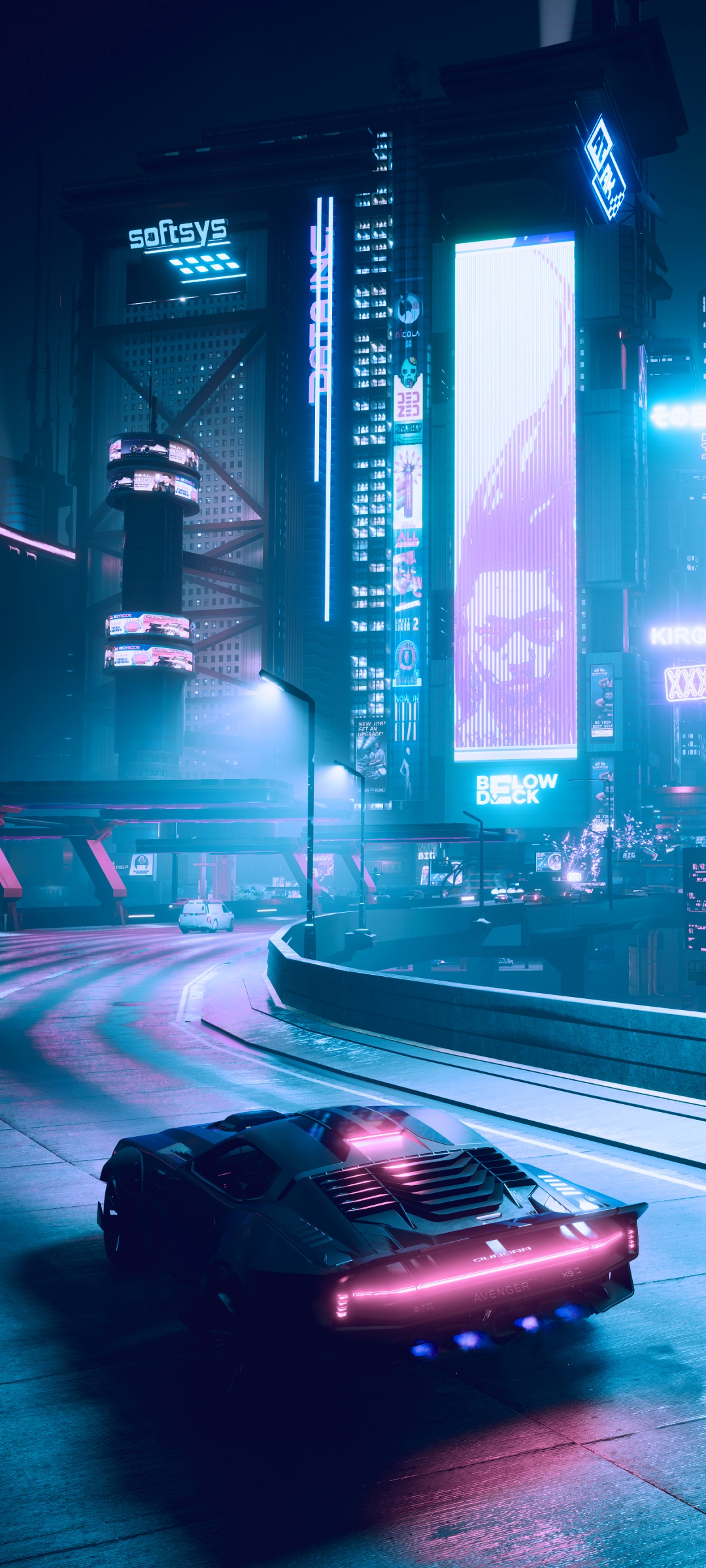 Cyberpunk 2077 auto strada notturna, CD Projekt RED, 1080x2400 Full HD Verticale, Smartphone