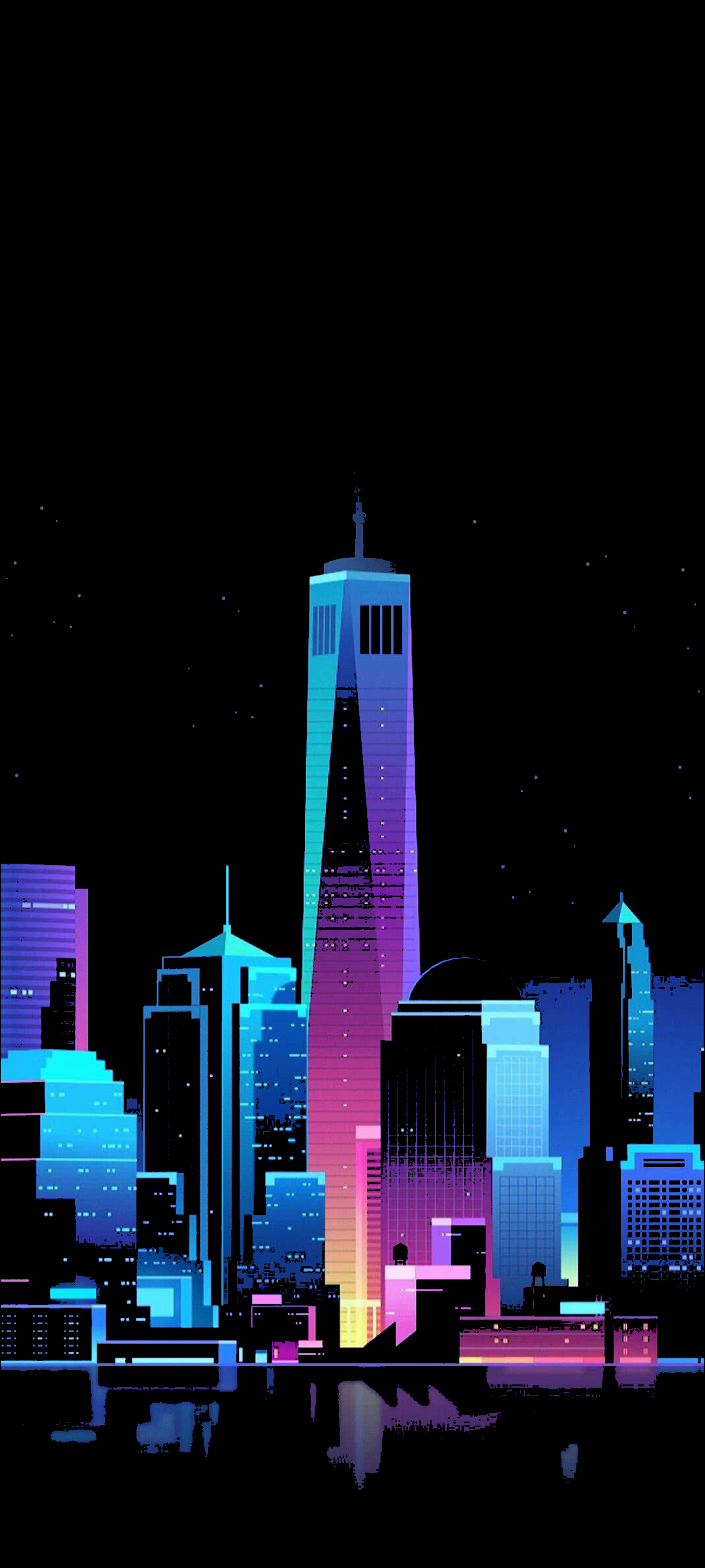 Skyline città notturna neon, 1080x2400 Verticale, Mobile