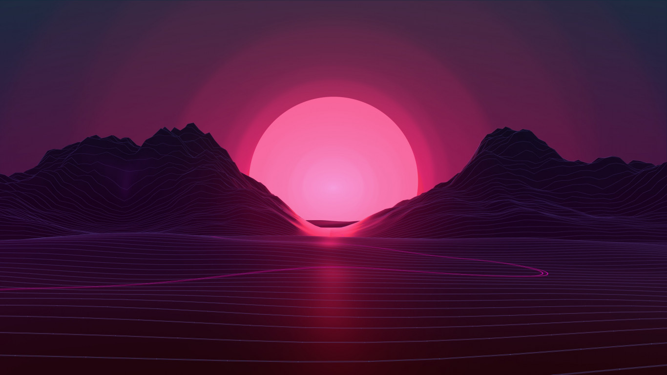 Tramonto neon montagne rosa, 1366x768 HD, Desktop
