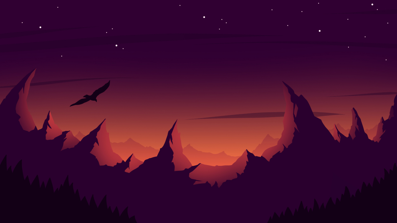 Montagne minimaliste tramonto viola, 1366x768 720p, iMac