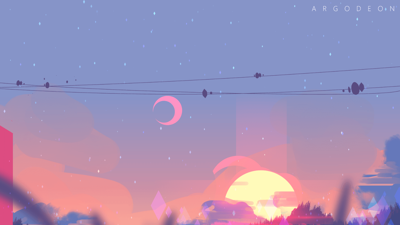 Tramonto pastello con luna, 1366x768 HD, Desktop