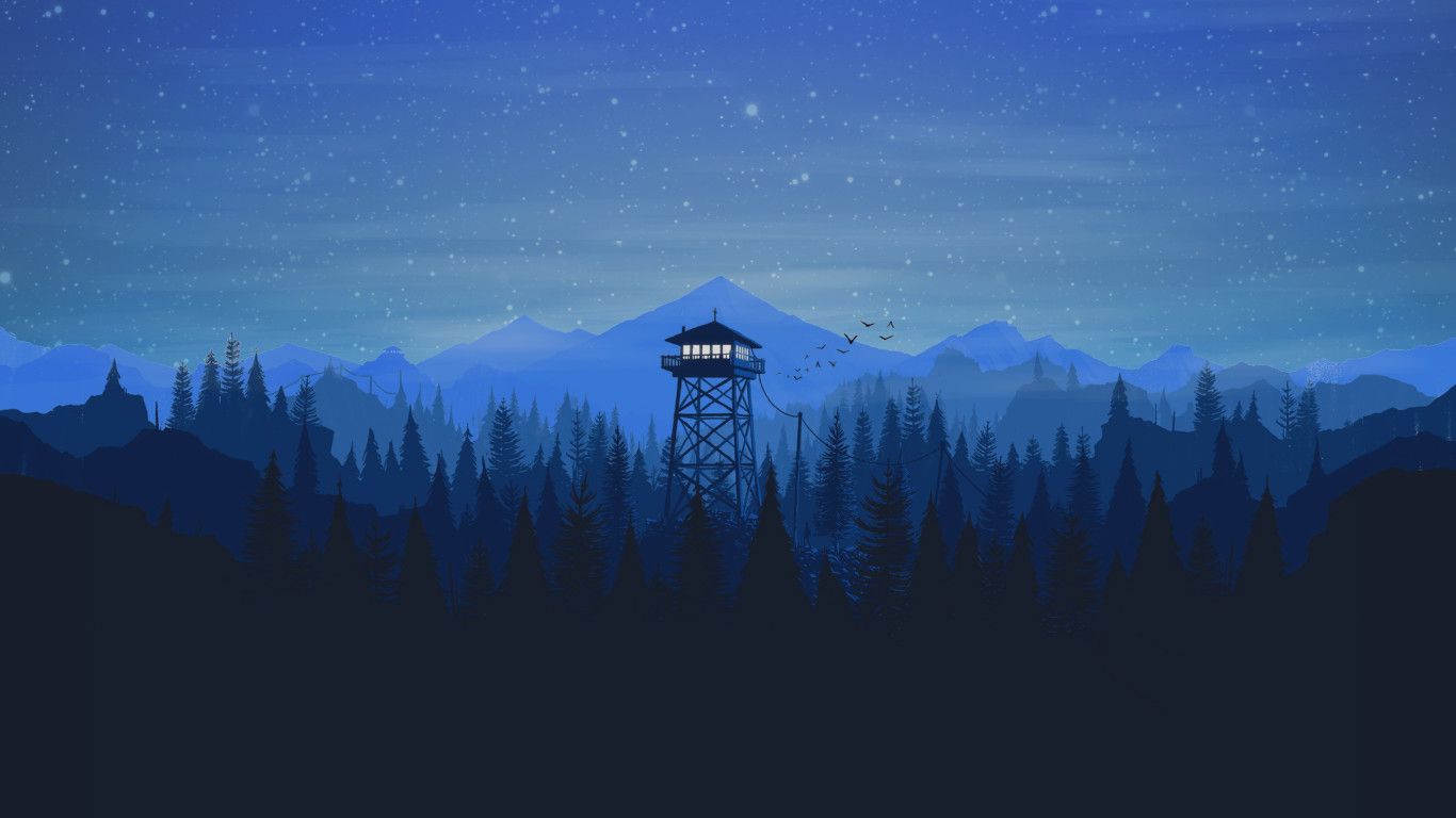 Torre di avvistamento nella foresta notturna, 1366x768 720p, Laptop