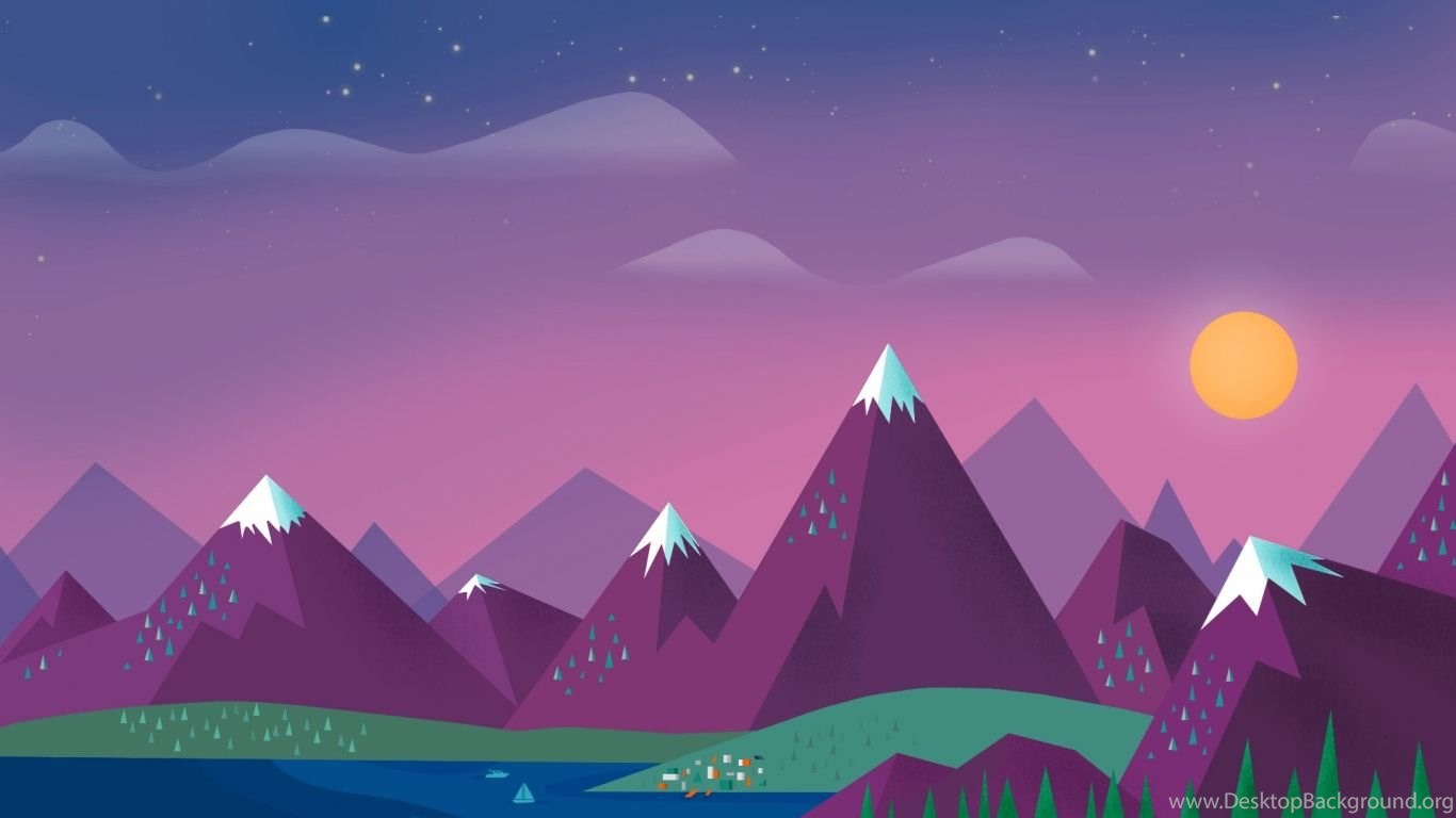 Montagne viola stile vettoriale, 1366x768 HD, Desktop