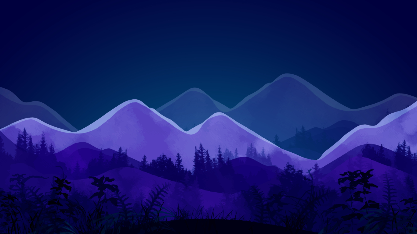 Montagne minimaliste notturne viola, 1366x768 720p, PC