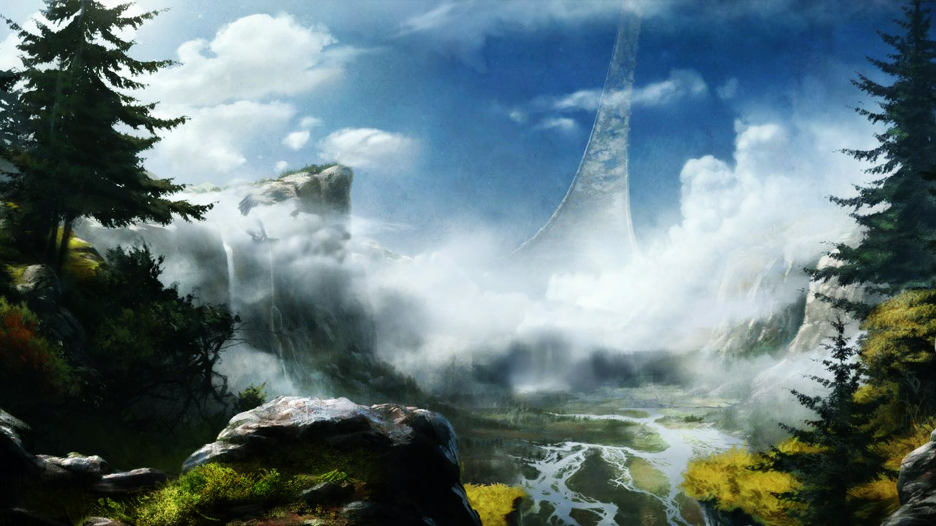 Eruzione vulcanica con albero fiorito, 1366x768 HD, Desktop