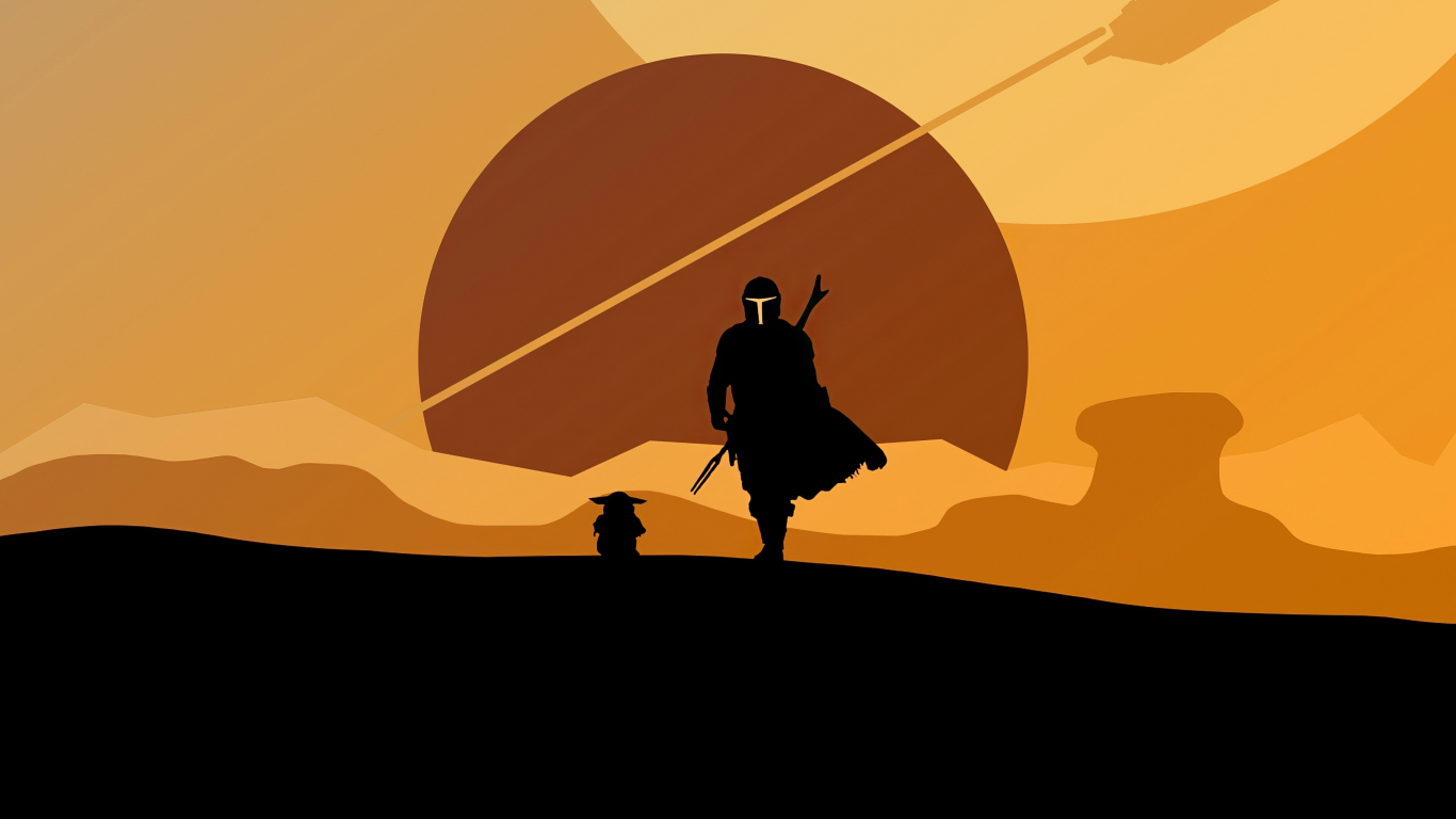 Mandalorian e Baby Yoda minimal, 1366x768 720p, Laptop