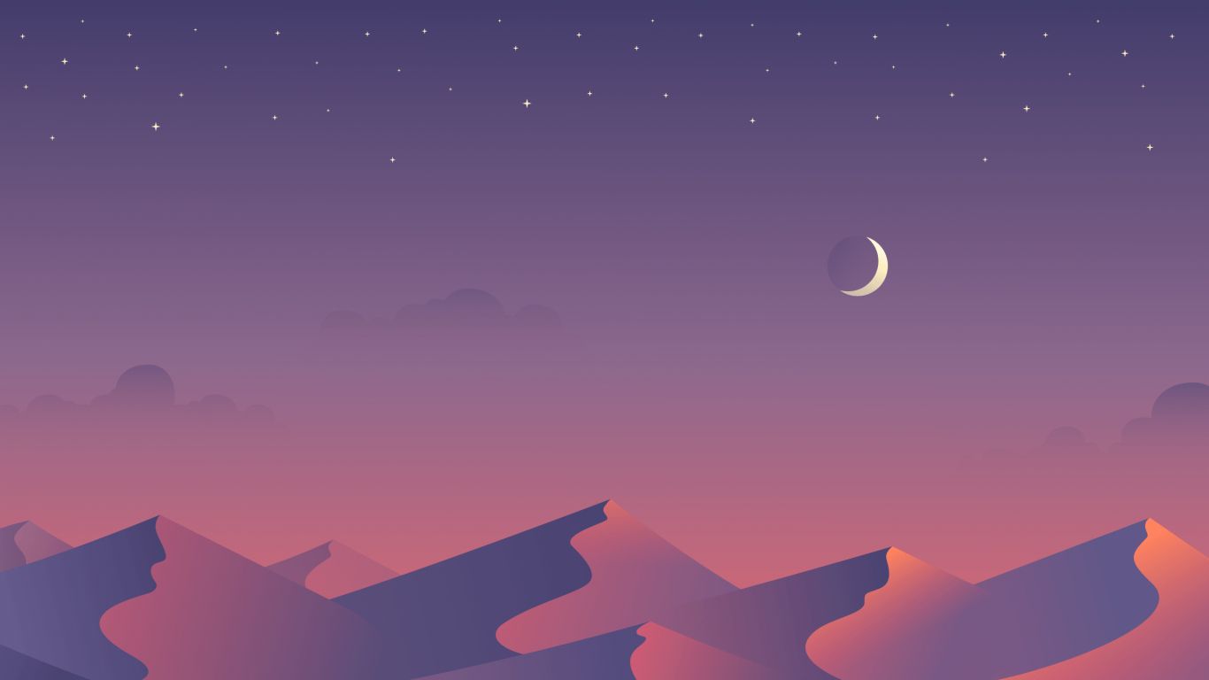 Montagne minimaliste, luna e stelle, 1366x768 HD, Desktop