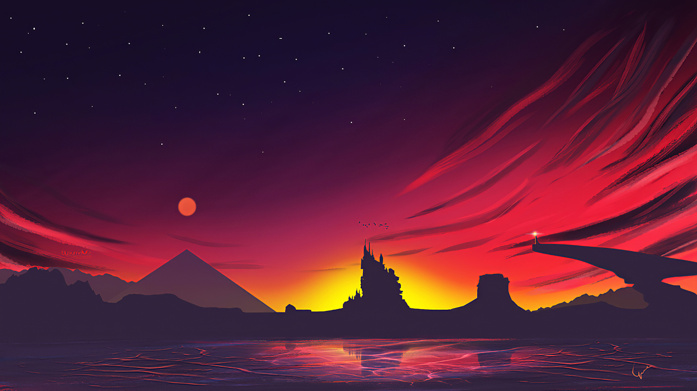 Paesaggio minimal tramonto montagne, 1366x768 HD, Desktop