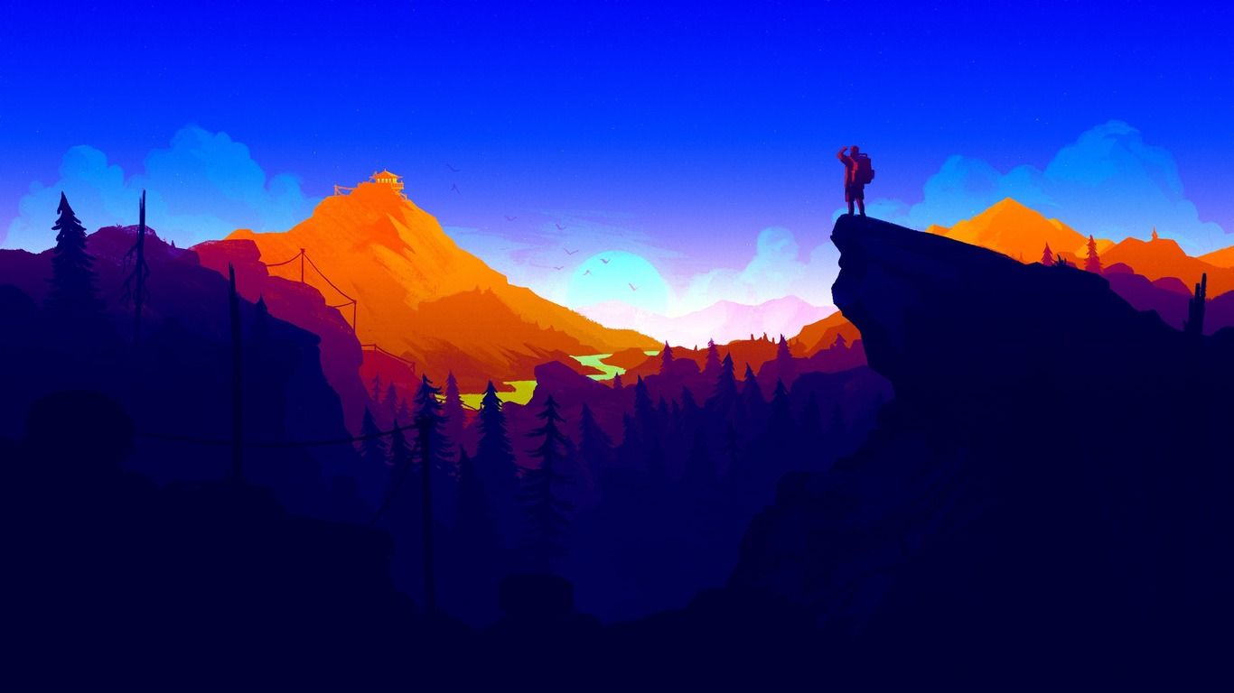 Firewatch paesaggio montano stilizzato, 1366x768 720p, Laptop