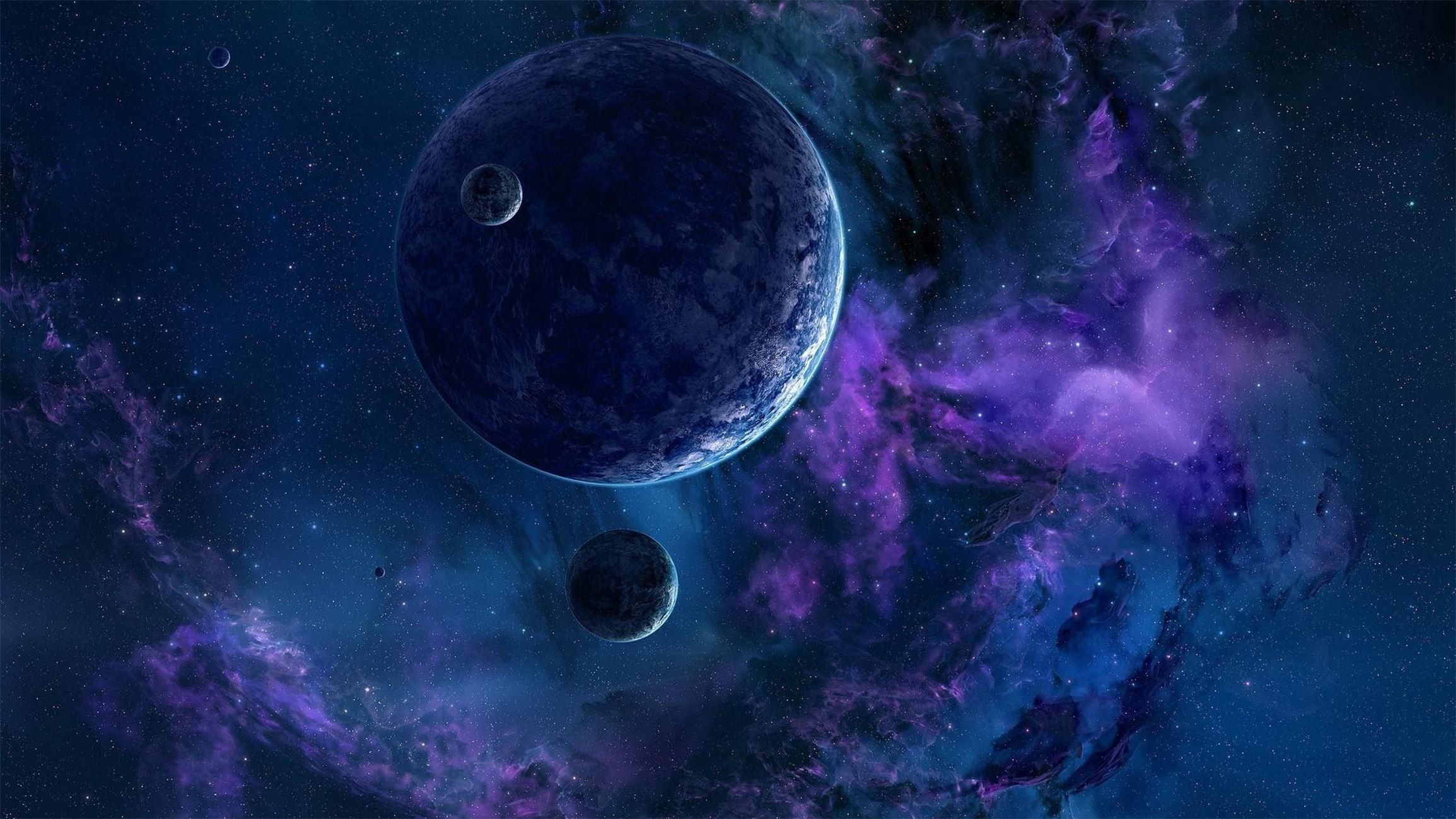 Pianeti spaziali nebulosa blu-viola, 2309x1299 Hi-Res, iMac