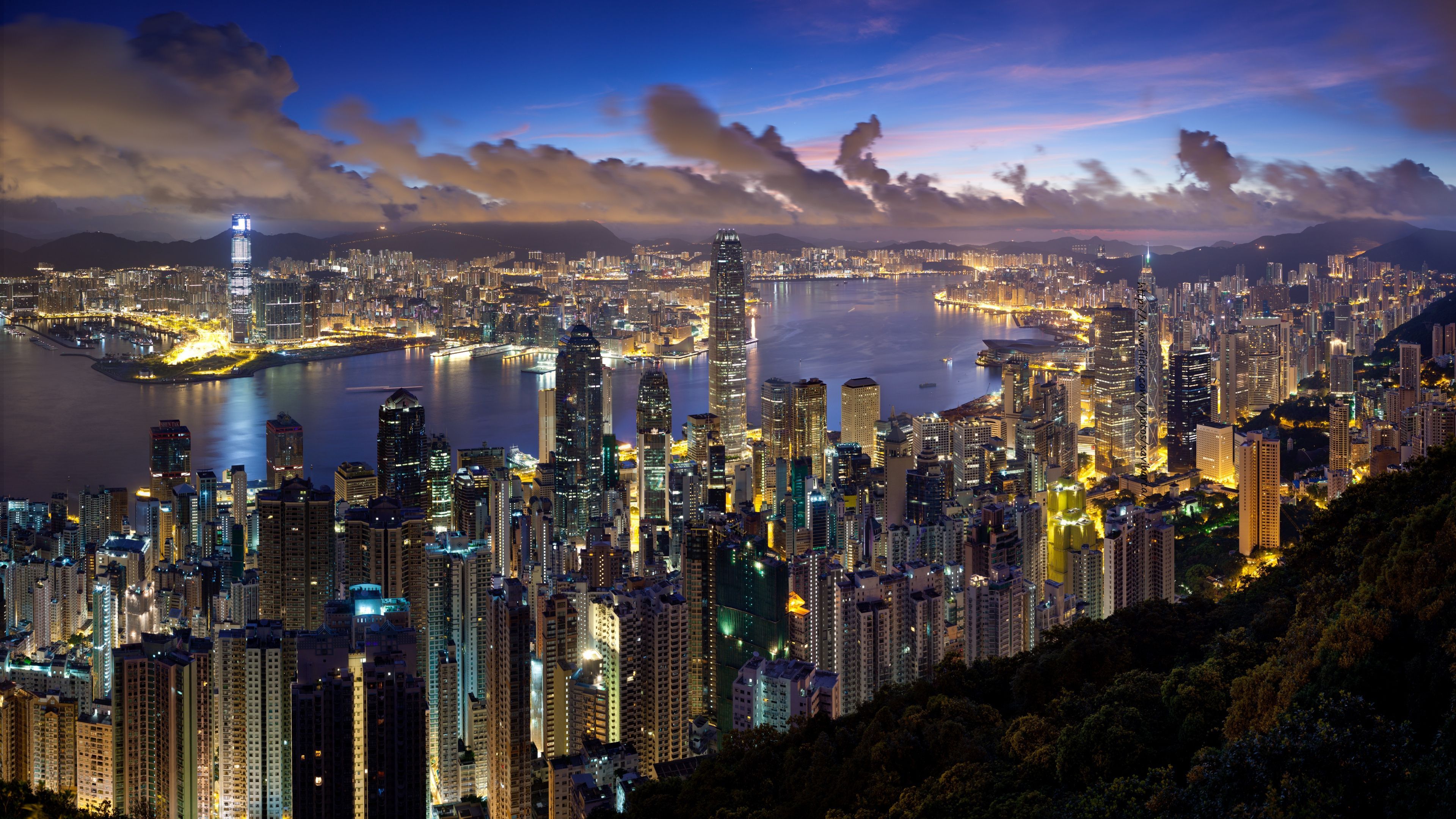 Hong Kong skyline notturno, 3840x2160 4K Ultra HD, Monitor 4K