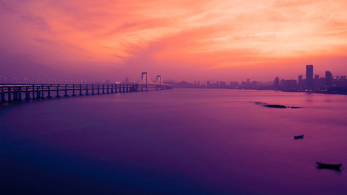 tramonto ponte città viola, 1200x675 HD, Desktop