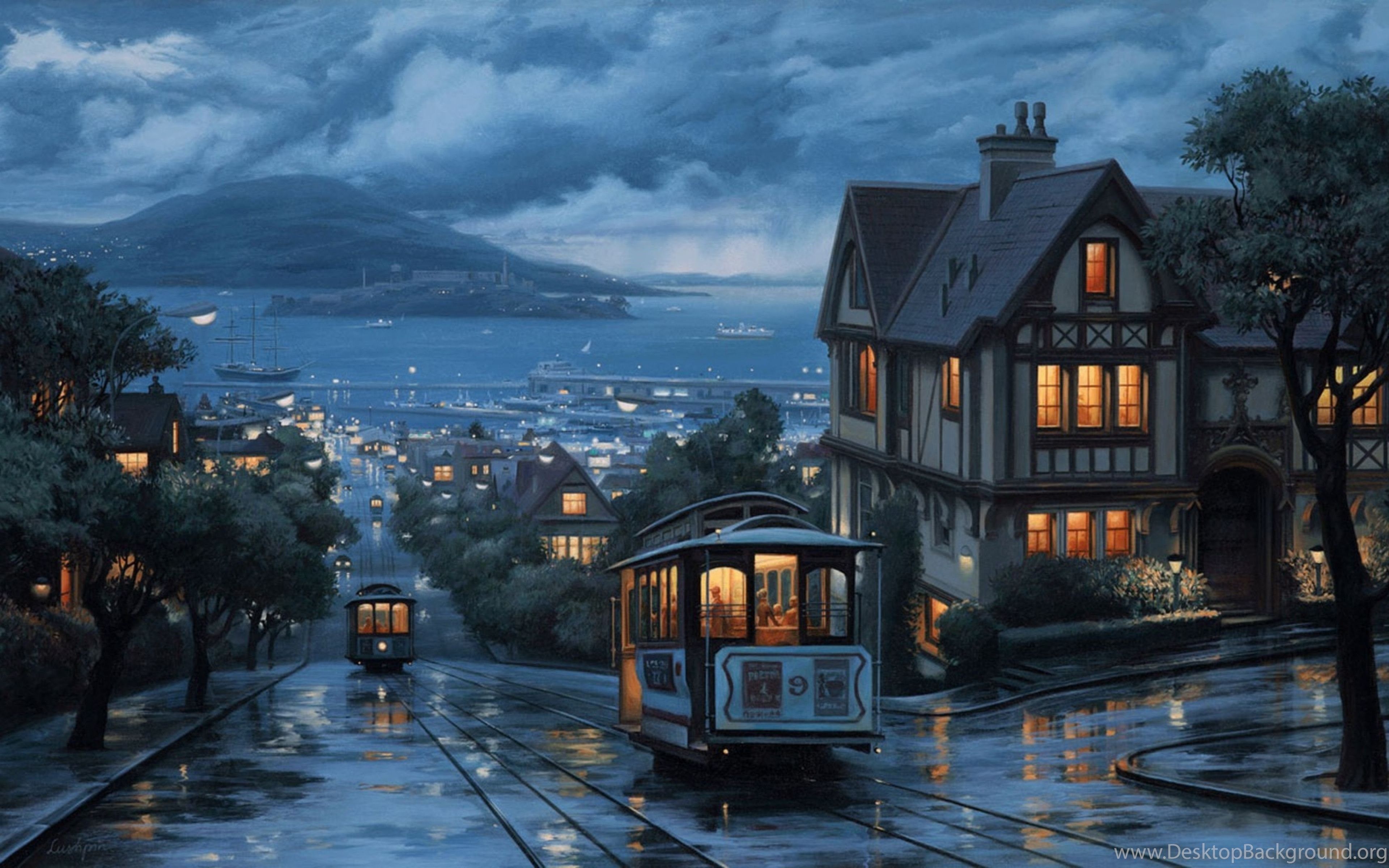 Tram San Francisco notte pioggia, 3840x2400 4K Ultra HD, Monitor 4K