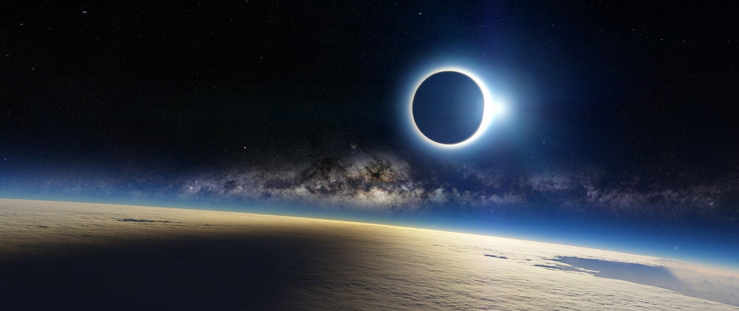 Eclissi solare vista dallo spazio, 2560x1080 Ultrawide, Dual Monitor