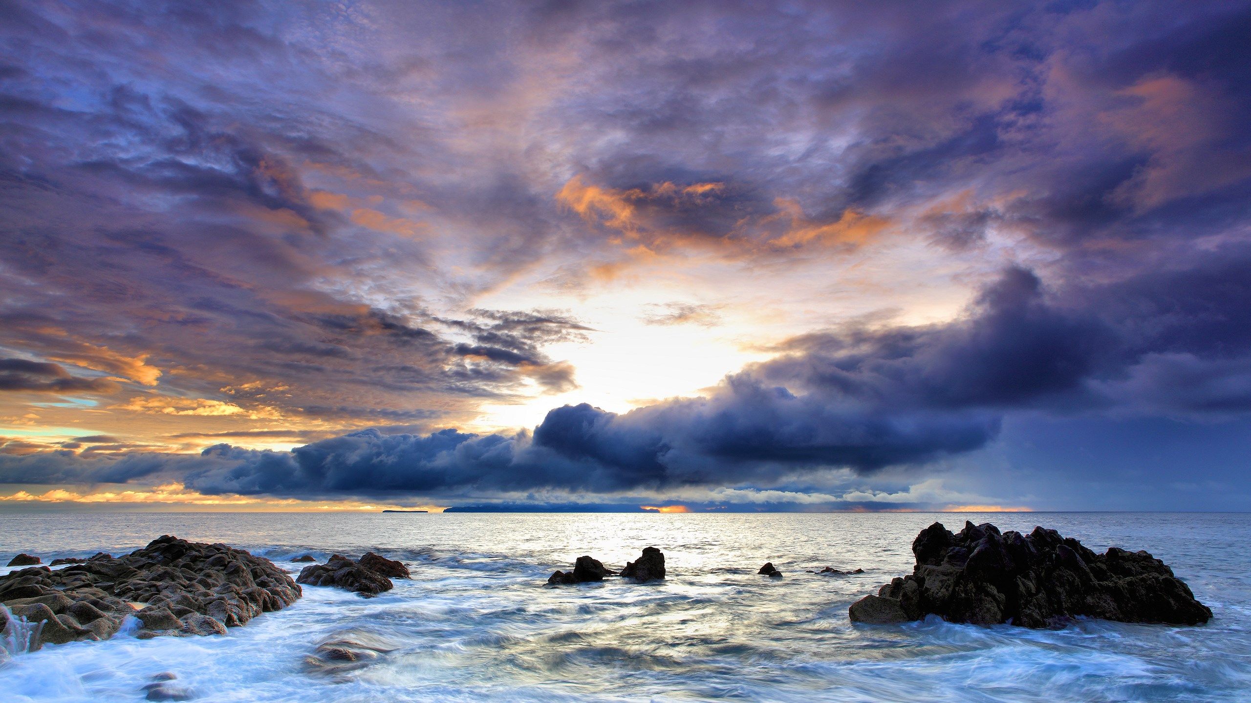 Tramonto oceano rocce nuvole, 2560x1440 1440p, Monitor Gaming