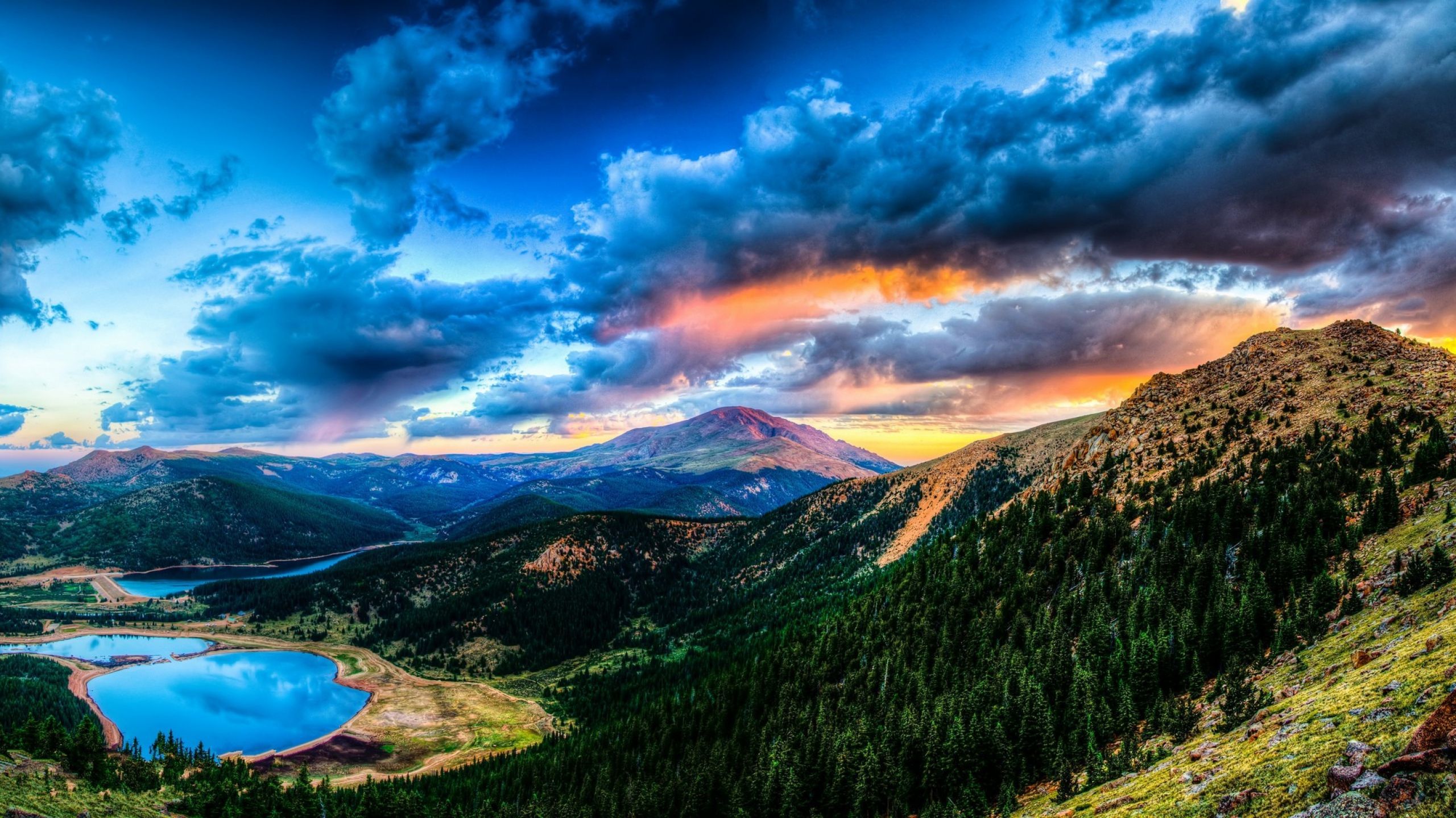 Tramonto montagne e lago, 2560x1440 1440p, Desktop