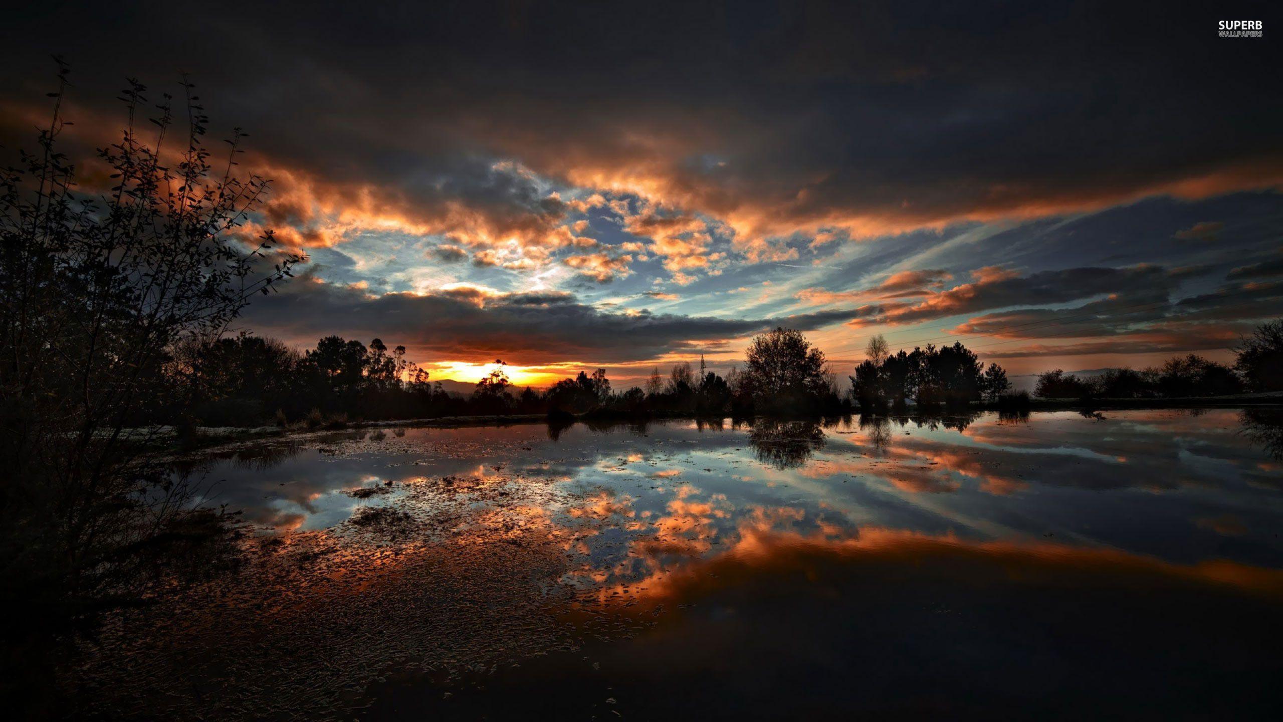 Tramonto riflesso su lago, 2560x1440 1440p, Desktop