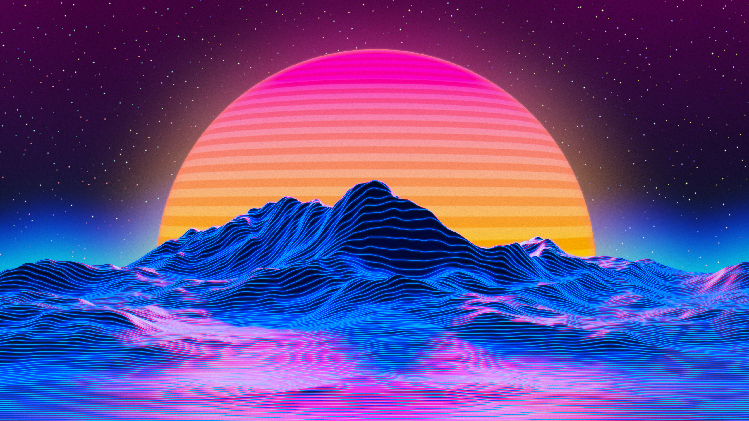 Sole vaporwave su montagne, 2560x1440 QHD, Monitor Gaming