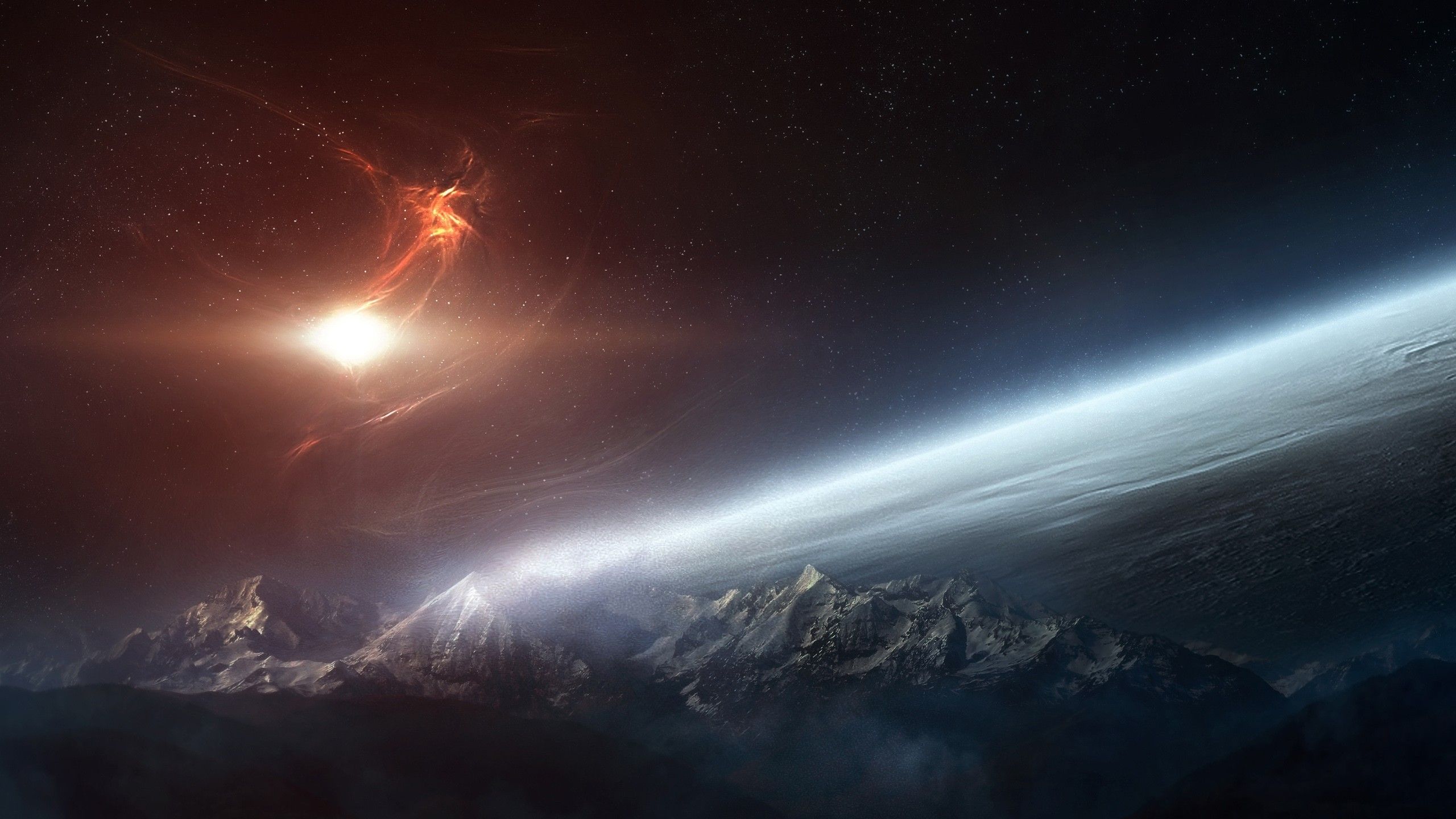 Montagne innevate cielo stellato, 2560x1440 QHD, Monitor Gaming