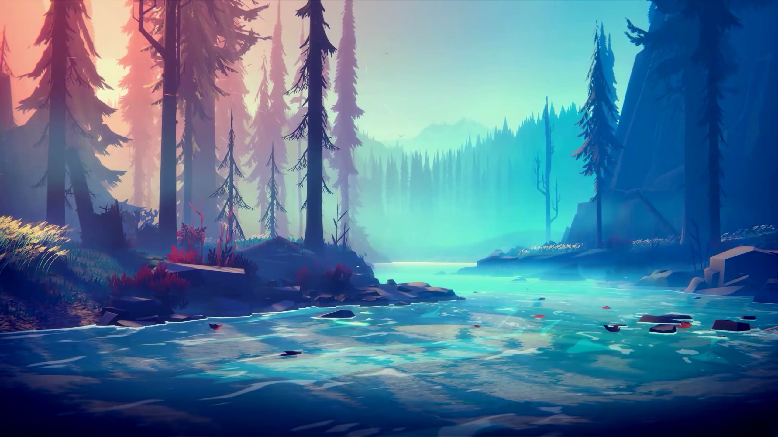 Foresta fiume digital art, 2560x1440 2K QHD, Monitor Gaming