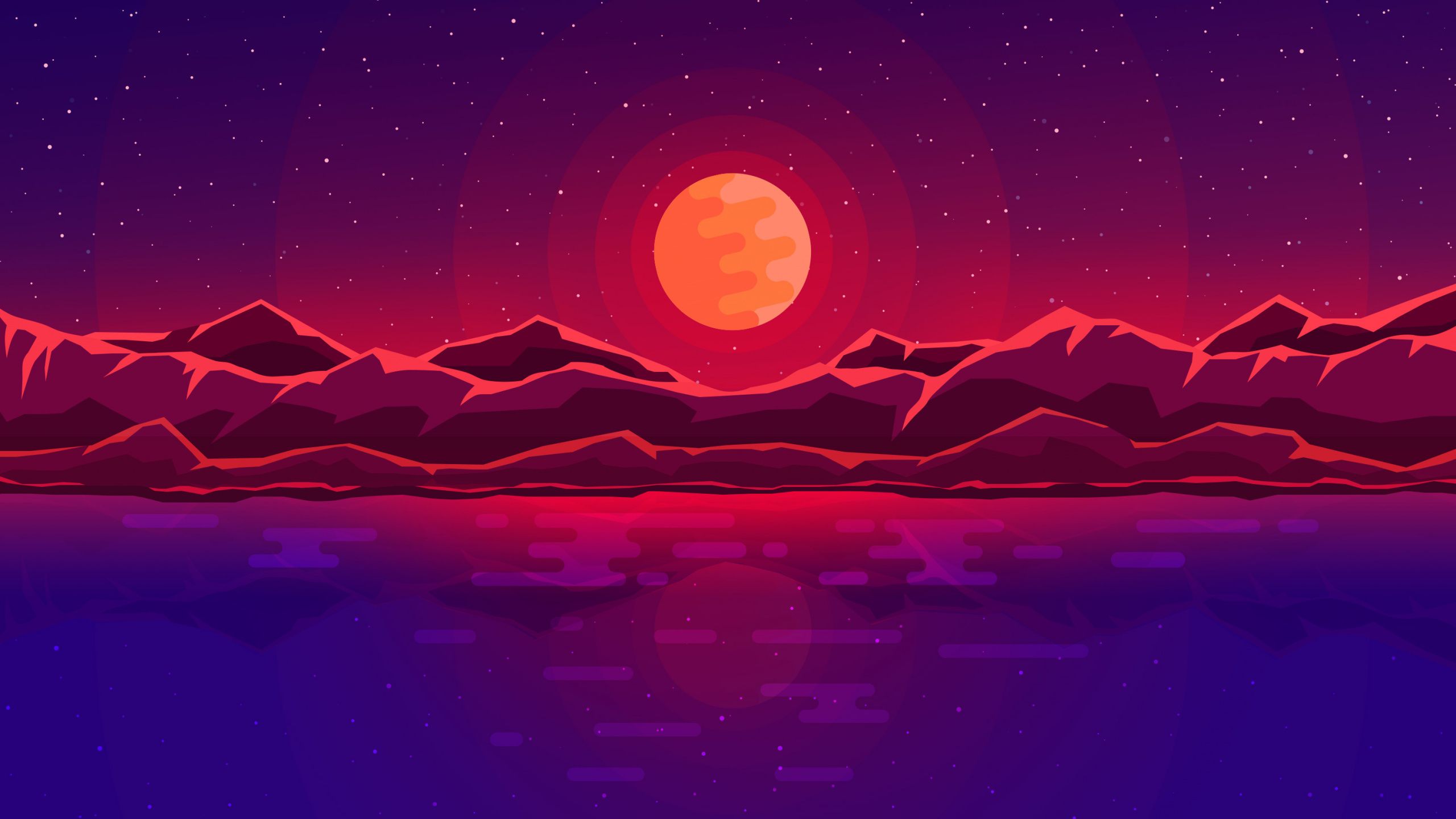 Luna rossa montagne neon, 2560x1440 2K, Desktop