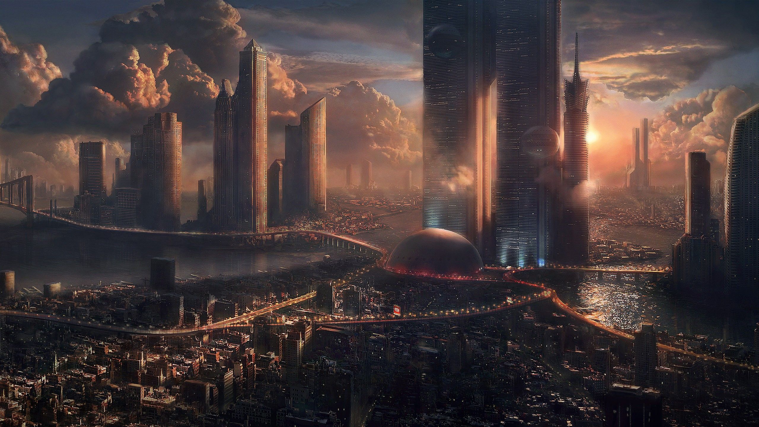 Citta futuristica grattacieli, 2560x1440 QHD, Laptop