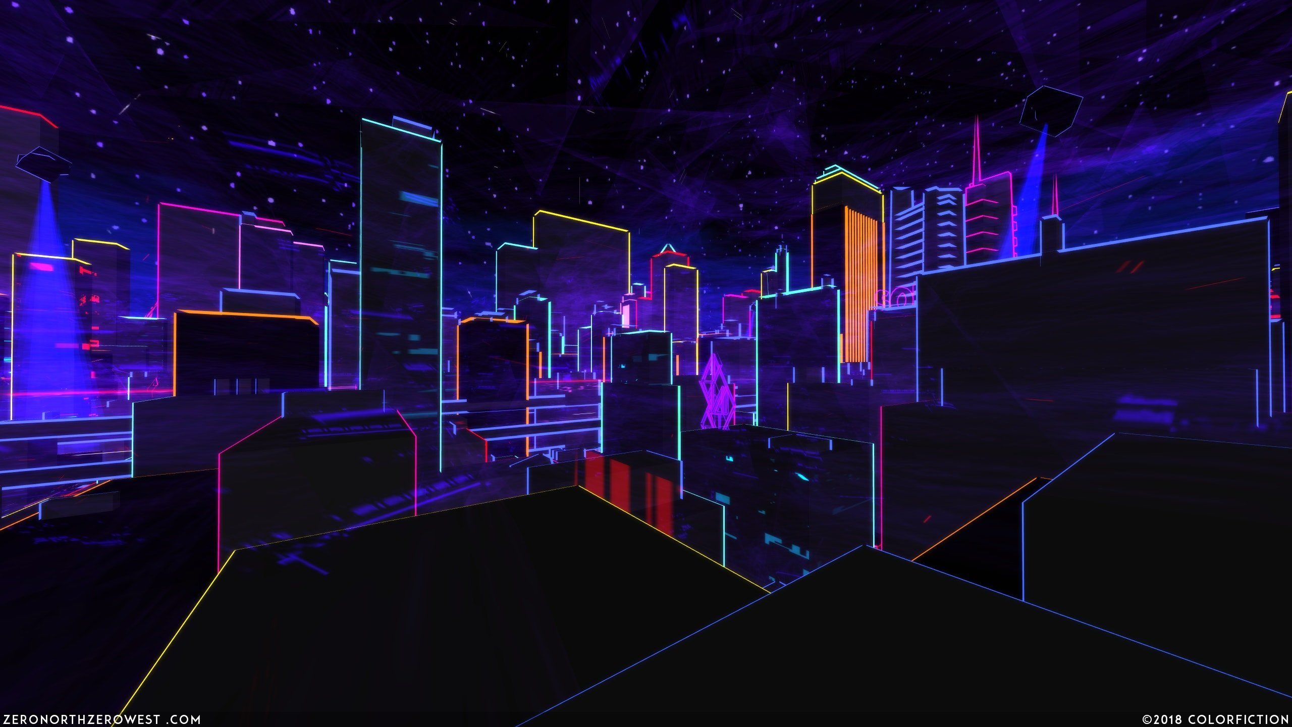 Citta notturna neon wireframe, 2560x1440 2K QHD, PC
