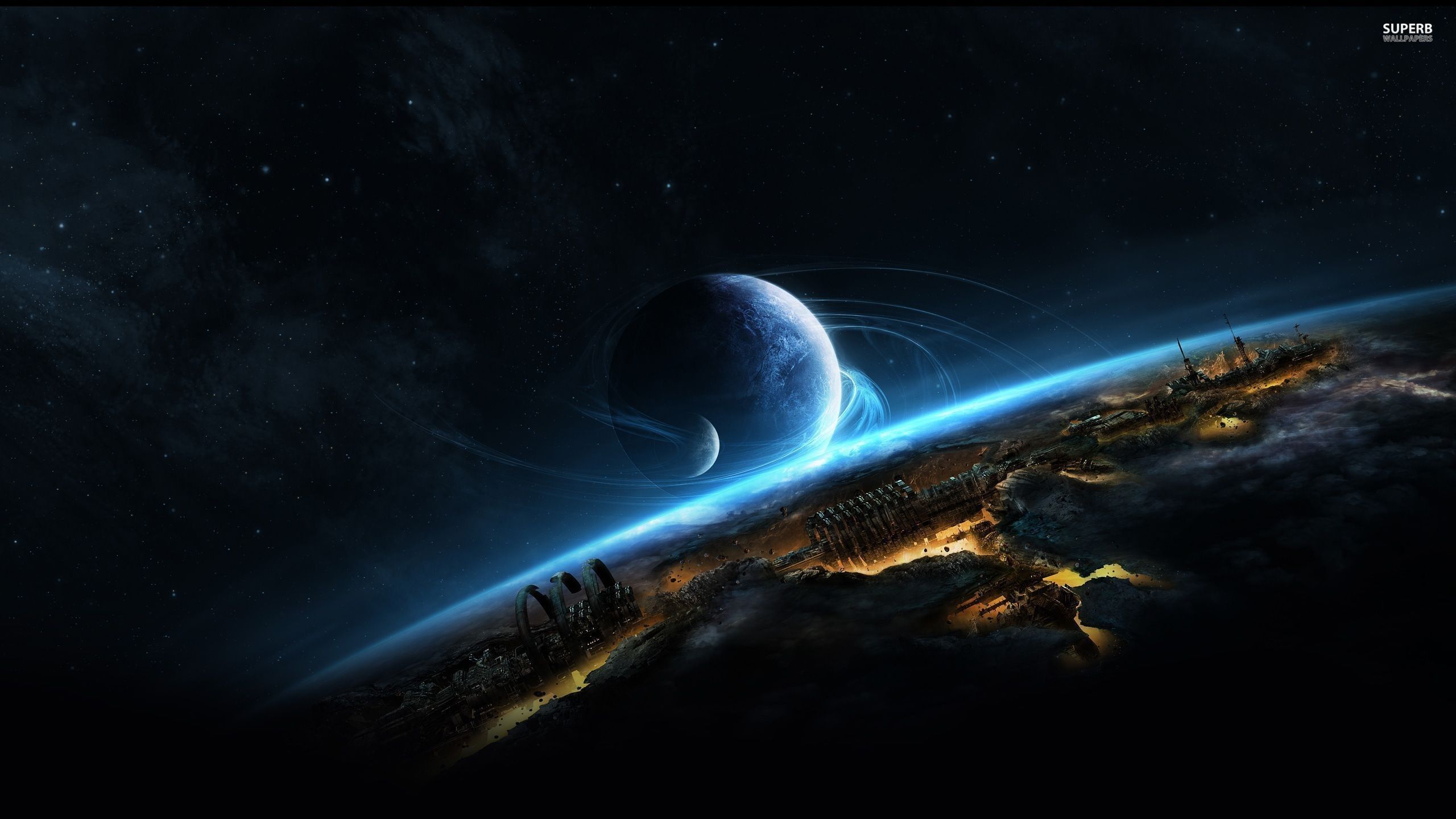 Pianeta e citta spaziale, 2560x1440 QHD, Laptop