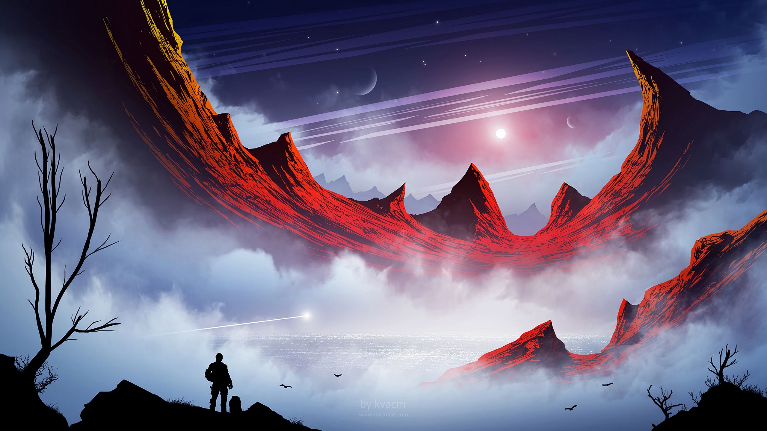 Figura montagne rosse nebbia, 2560x1440 2K QHD, PC