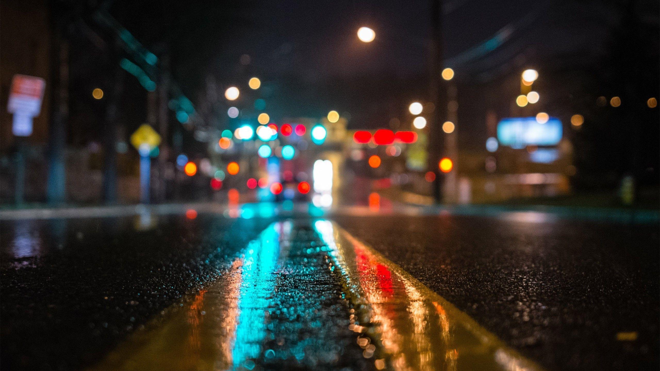 Strada notturna pioggia bokeh, 2560x1440 2K, Monitor Gaming