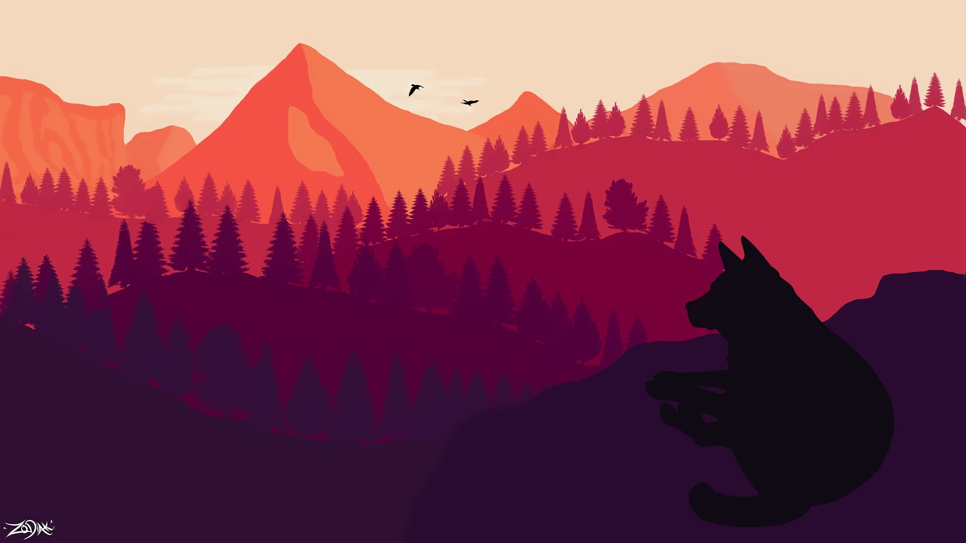 Gatto silhouette su montagne piatte, 1920x1080 Full HD, PC