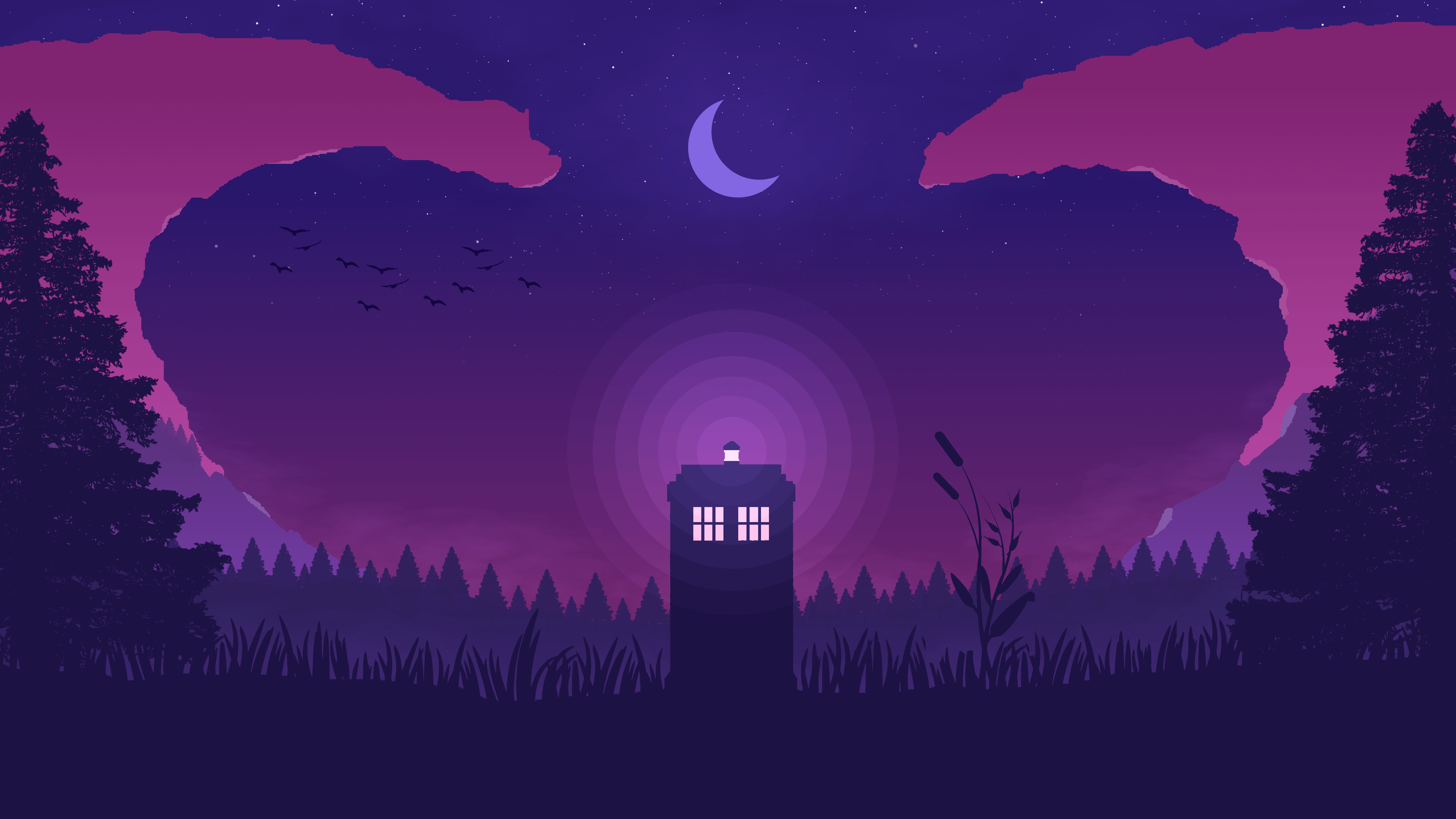 TARDIS Doctor Who paesaggio notturno, 5120x2880 4K Ultra HD, Monitor 4K