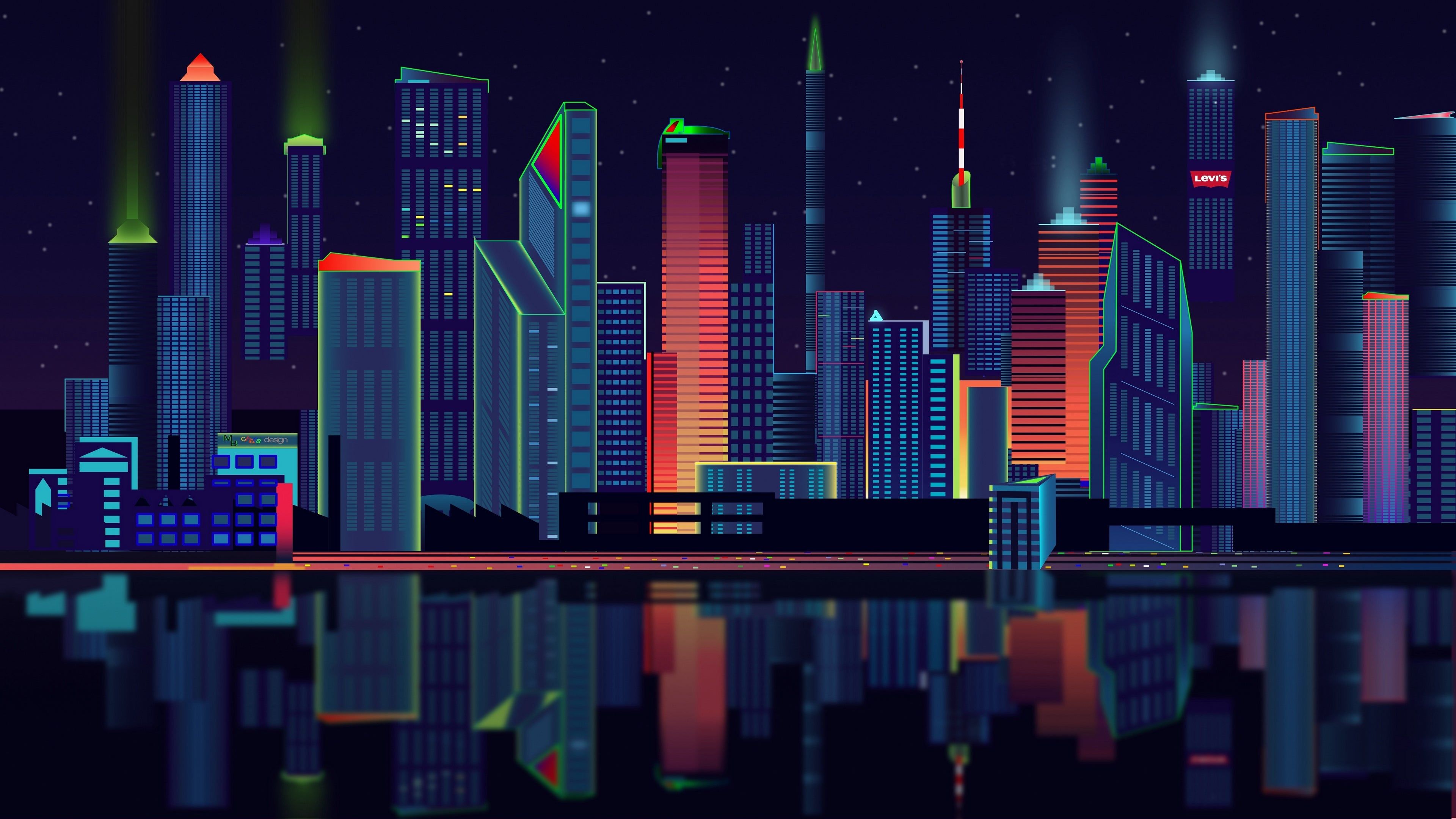 Skyline città vettoriale notturna, 3840x2160 4K, Desktop 4K