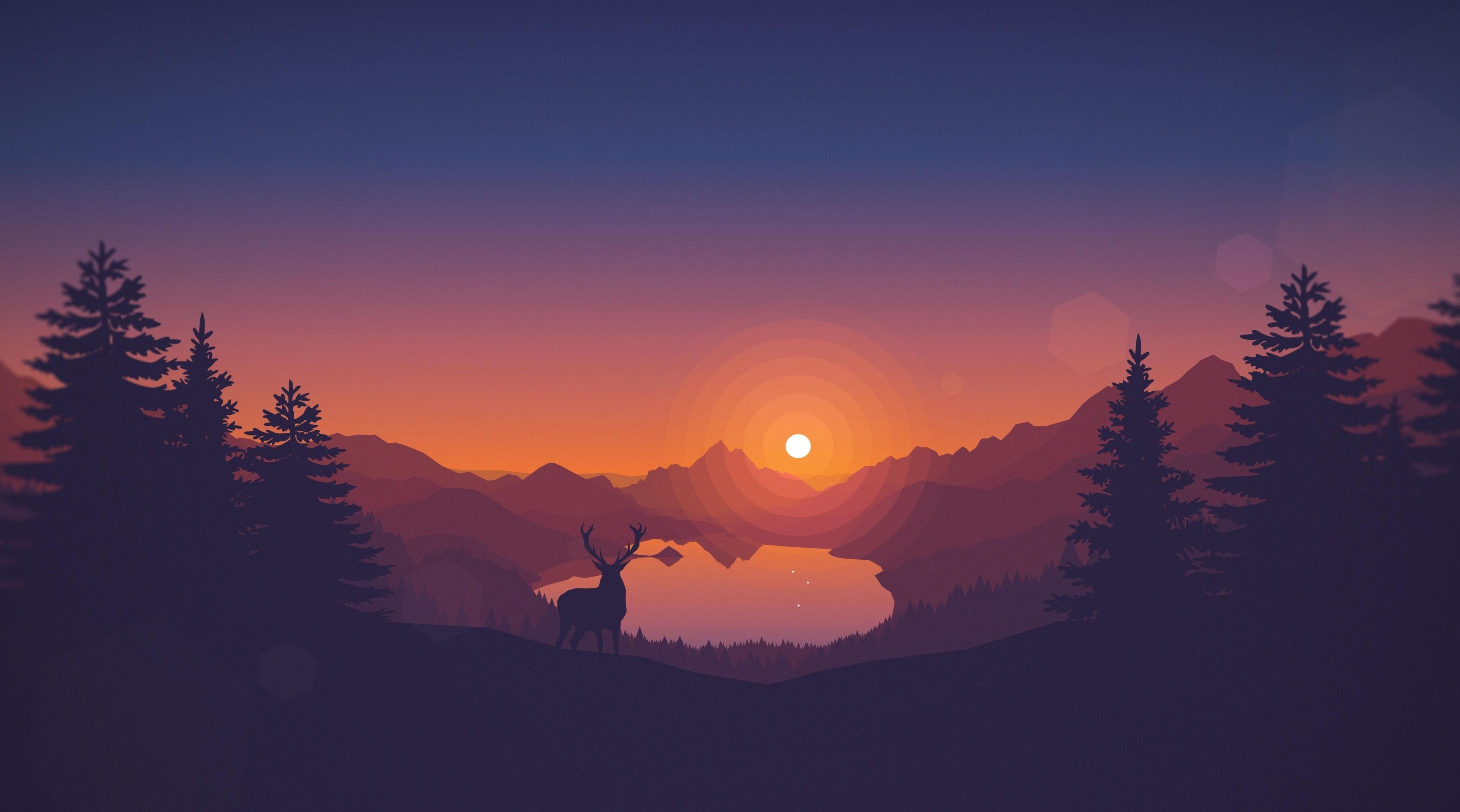 Cervo silhouette lago tramonto, 3840x2138 4K Ultra HD, Smart TV 4K