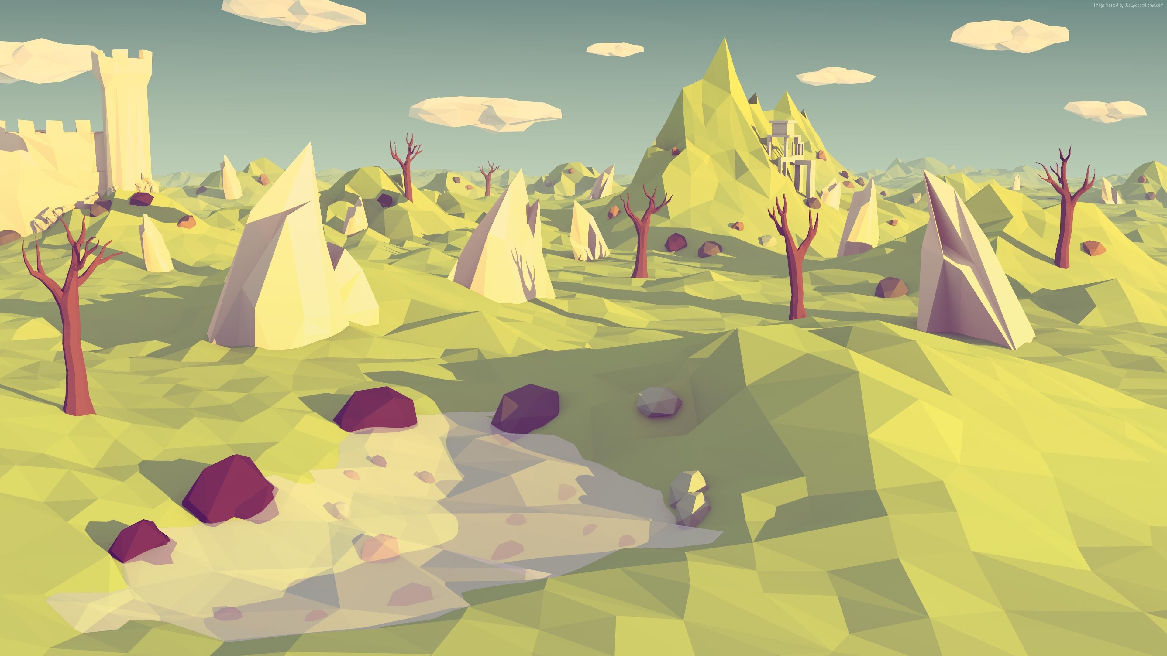 Paesaggio low poly verde, 3840x2160 UHD, PC 4K
